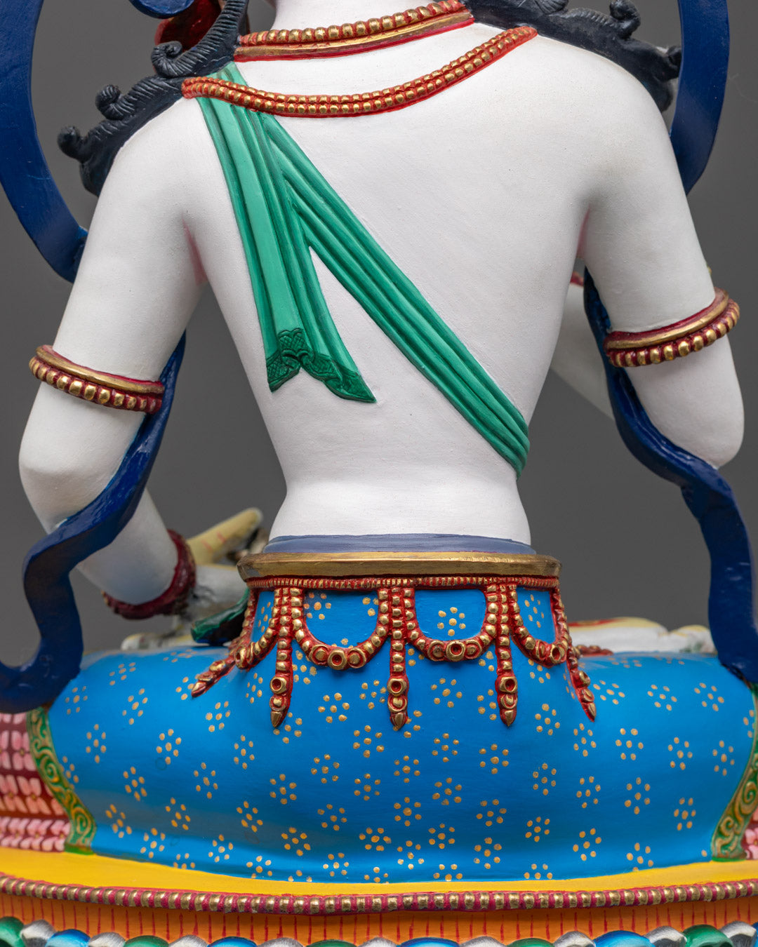 handcrafted Vajrasattva statue from Nepal, radiating divine elegance and seated in a meditative posture on a double lotus base.