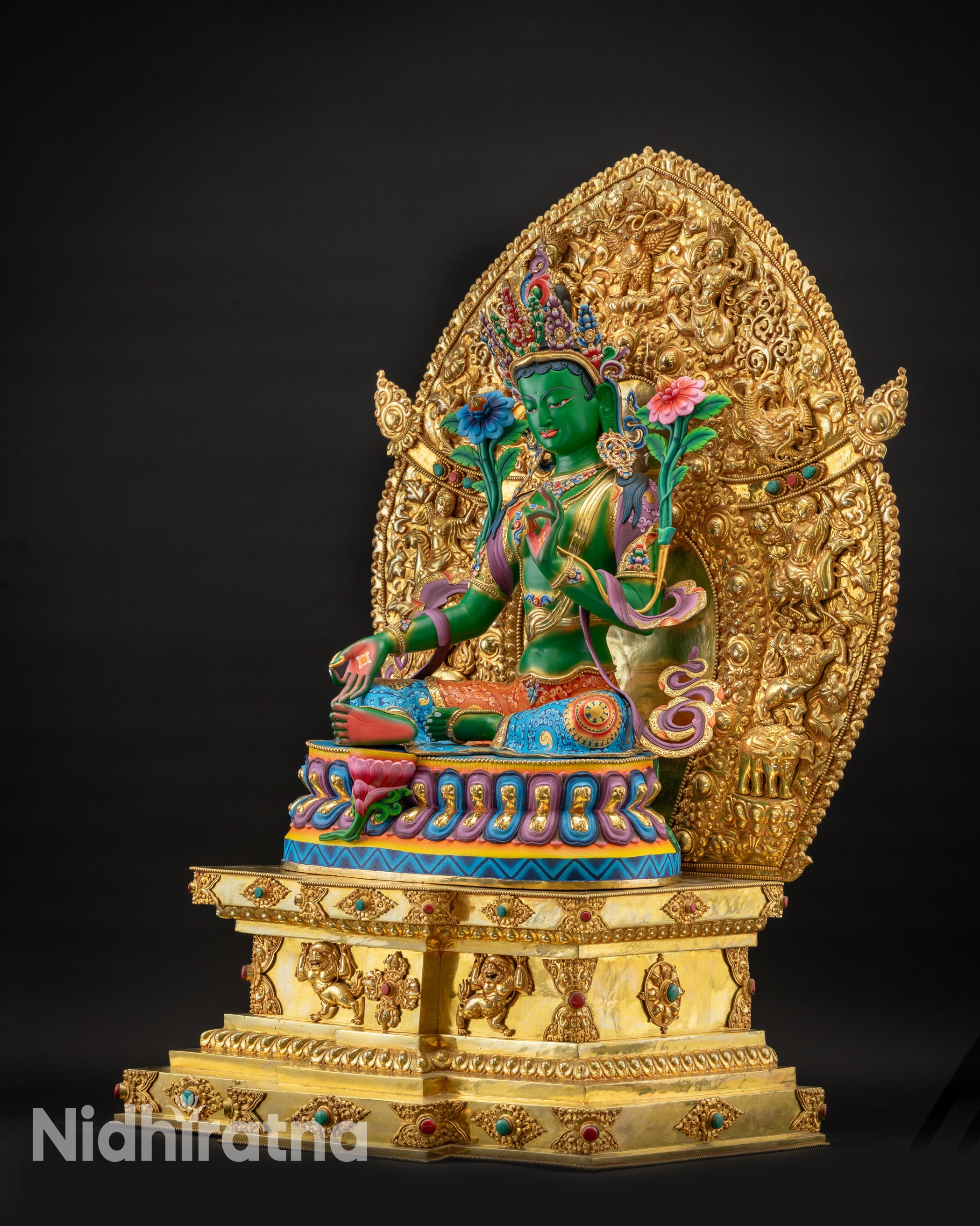 Blessed Green Tara Seated in Throne | Traditional handicraft Nepalese Statue