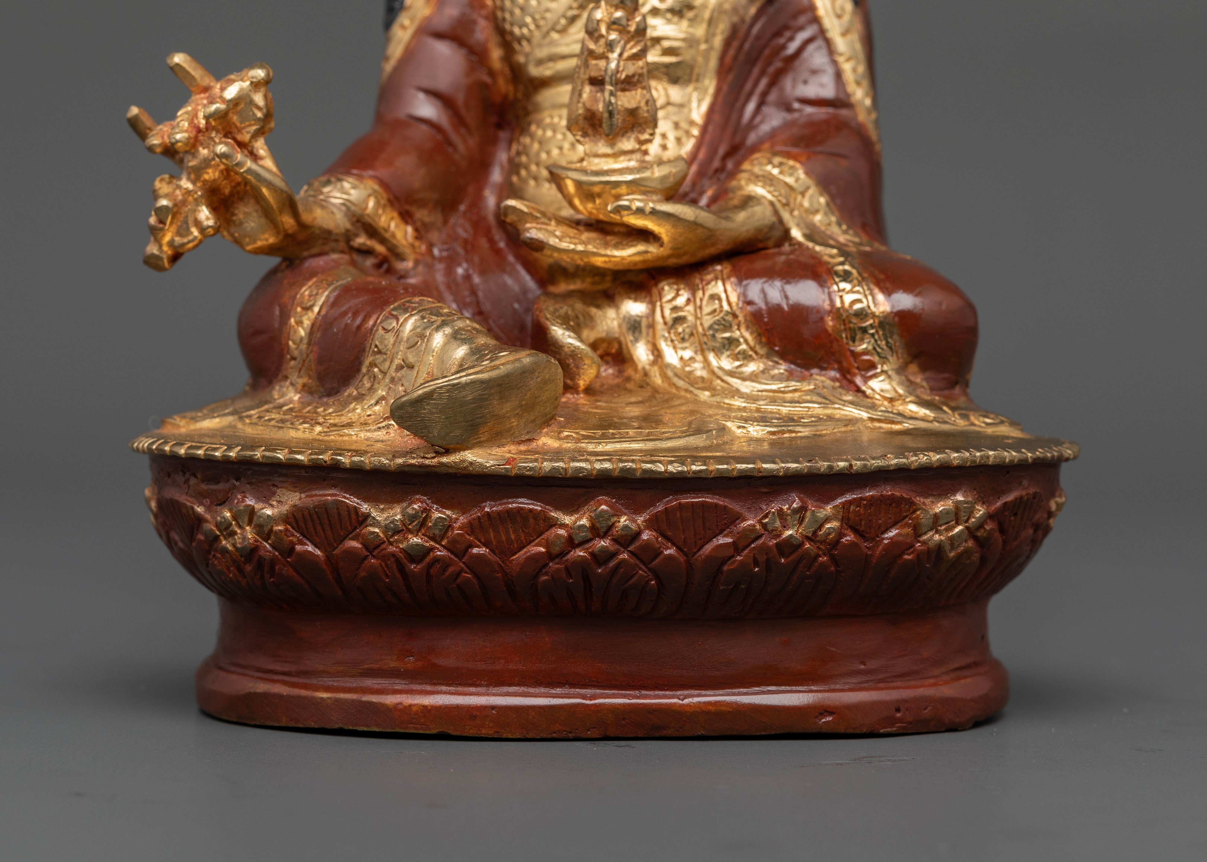 Oxidized Copper Guru Rinpoche Statue with Radiant Gold Face