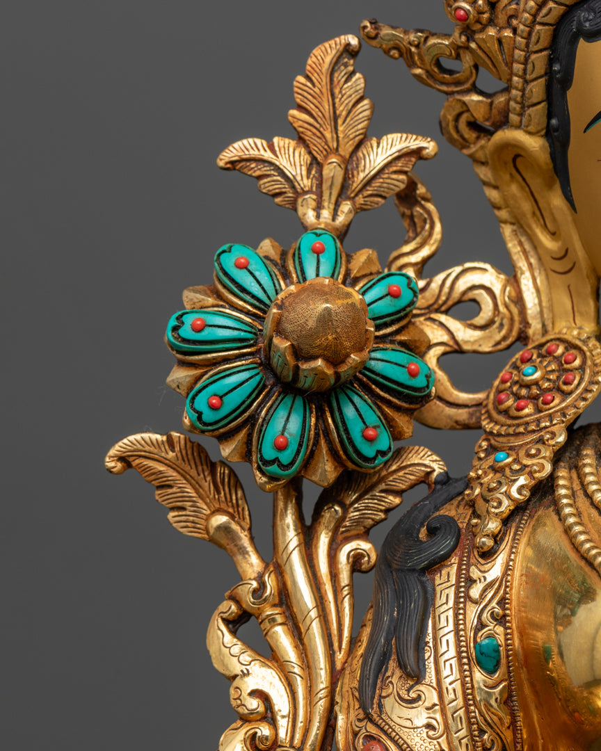 Green Tara Statue | 24K Gold Gilded Tibetan Buddhist Artwork