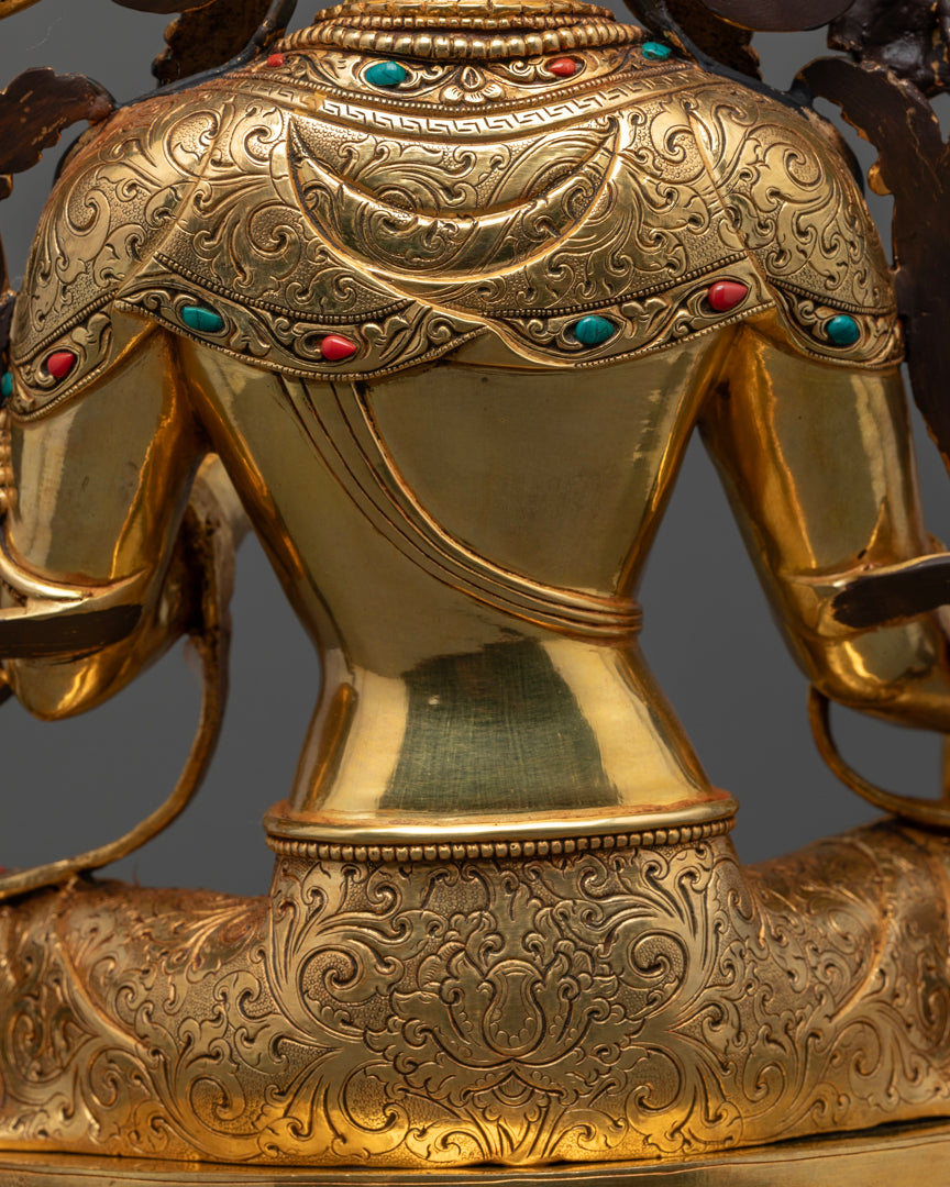 Green Tara Statue | 24K Gold Gilded Tibetan Buddhist Artwork