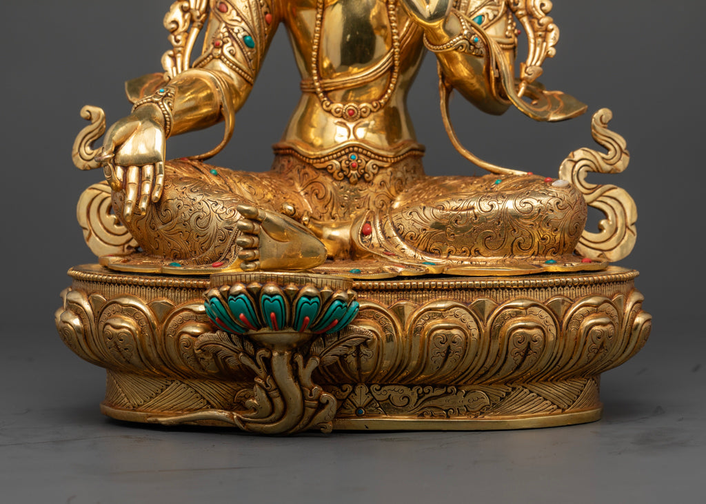 Green Tara Statue | 24K Gold Gilded Tibetan Buddhist Artwork