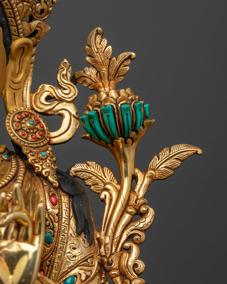 Green Tara Statue | 24K Gold Gilded Tibetan Buddhist Artwork