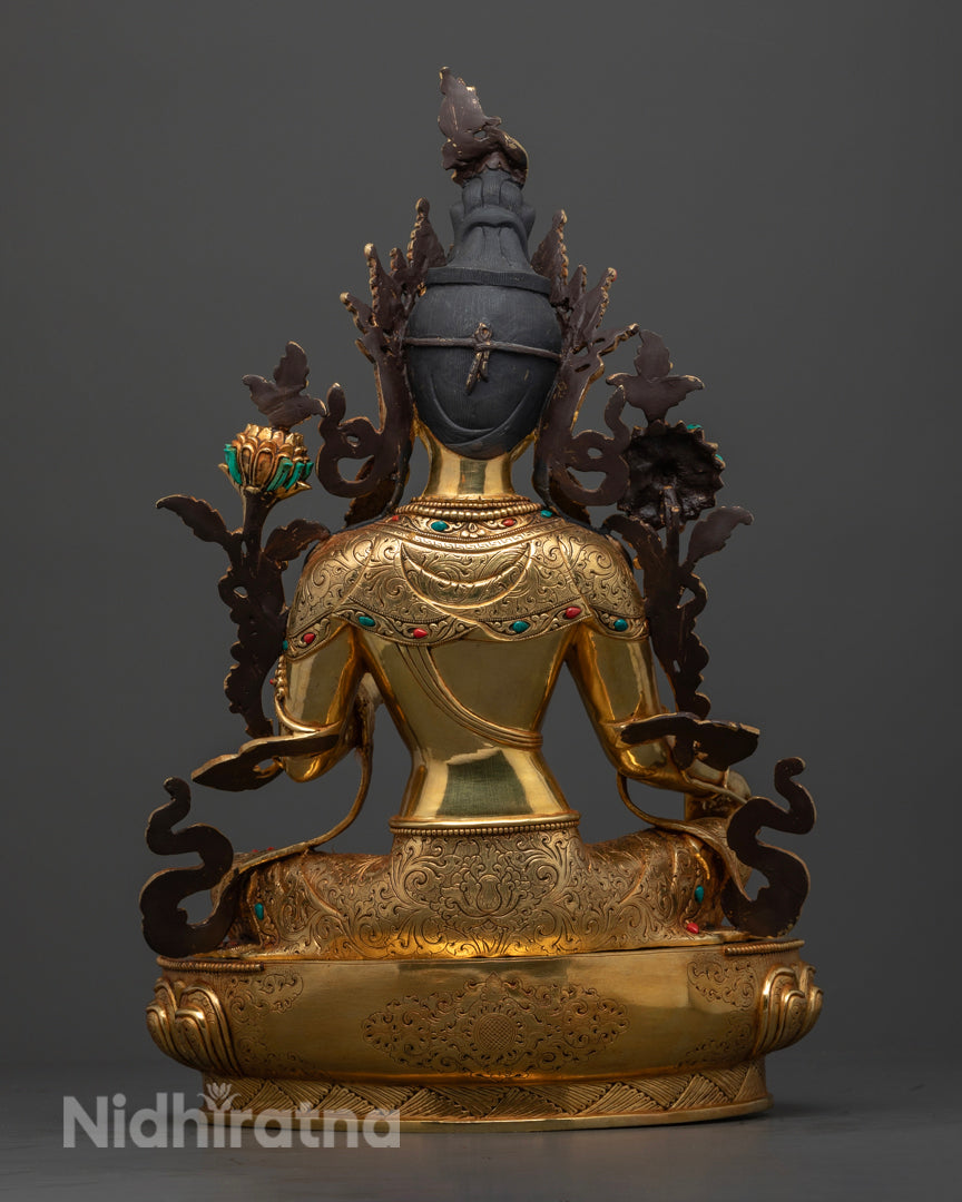 Green Tara Statue | 24K Gold Gilded Tibetan Buddhist Artwork