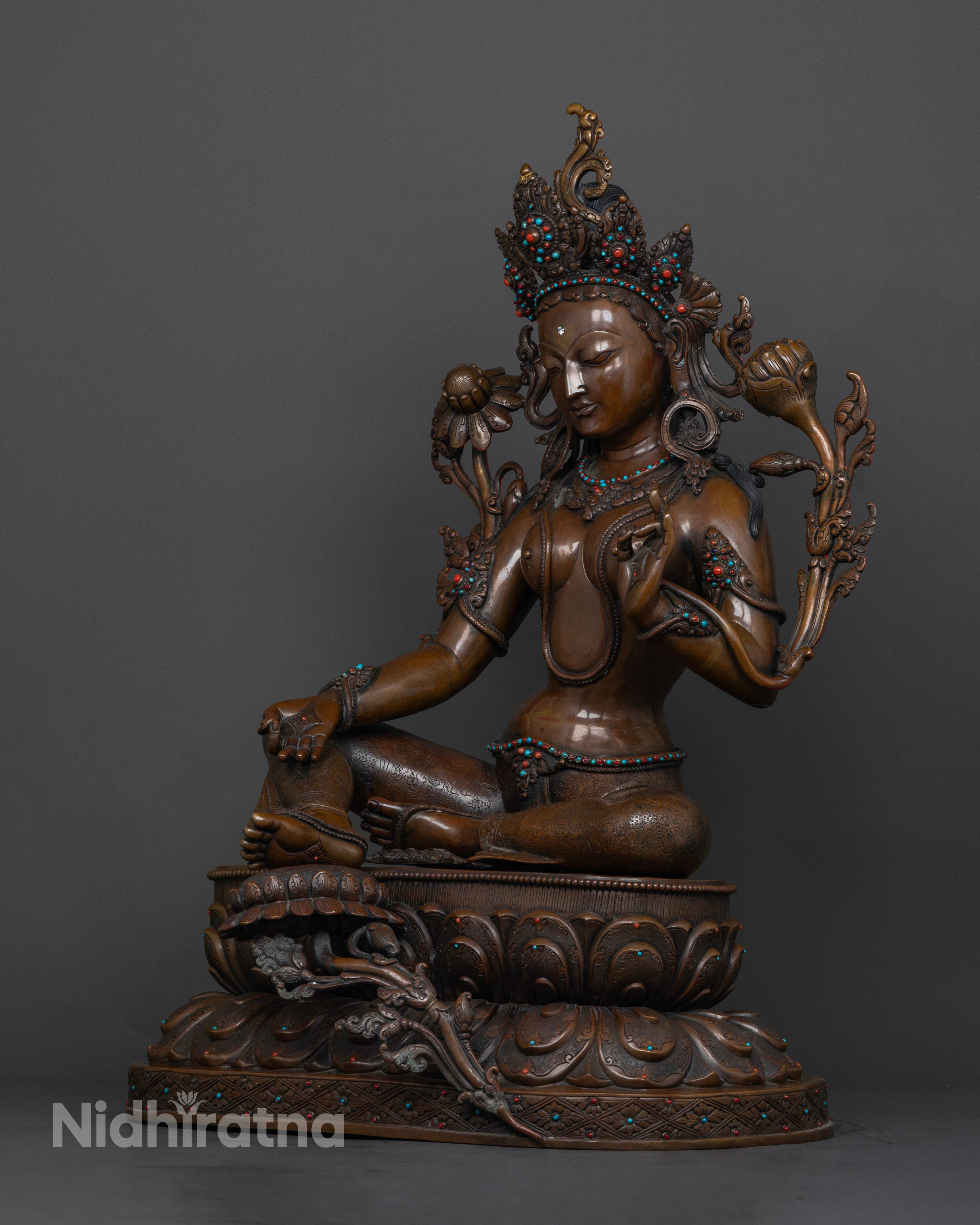 25.6 Inch Big Oxidized Green Tara Statue