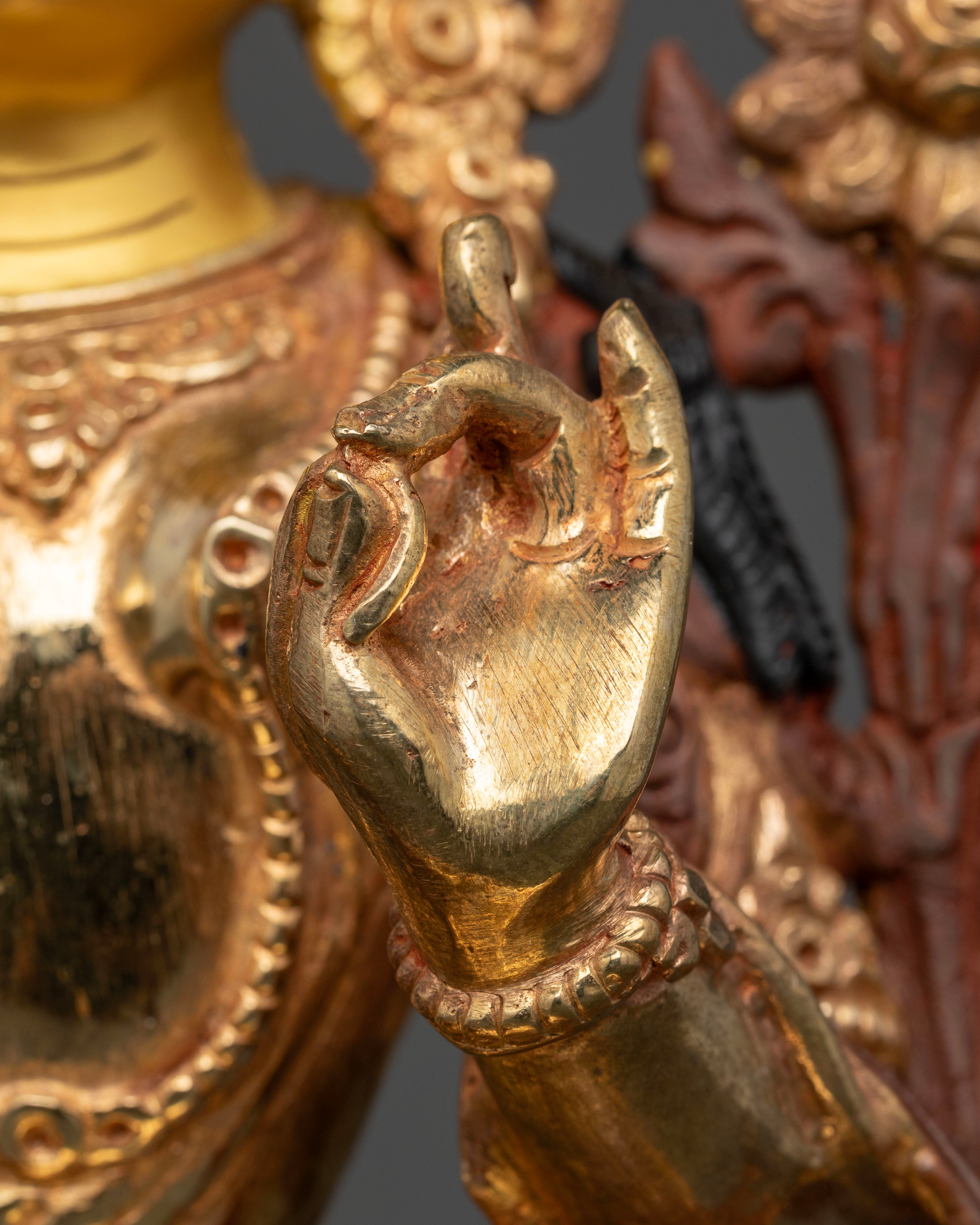 Oxidized Copper Green Tara: Spiritual Decor with Gold Face Accent