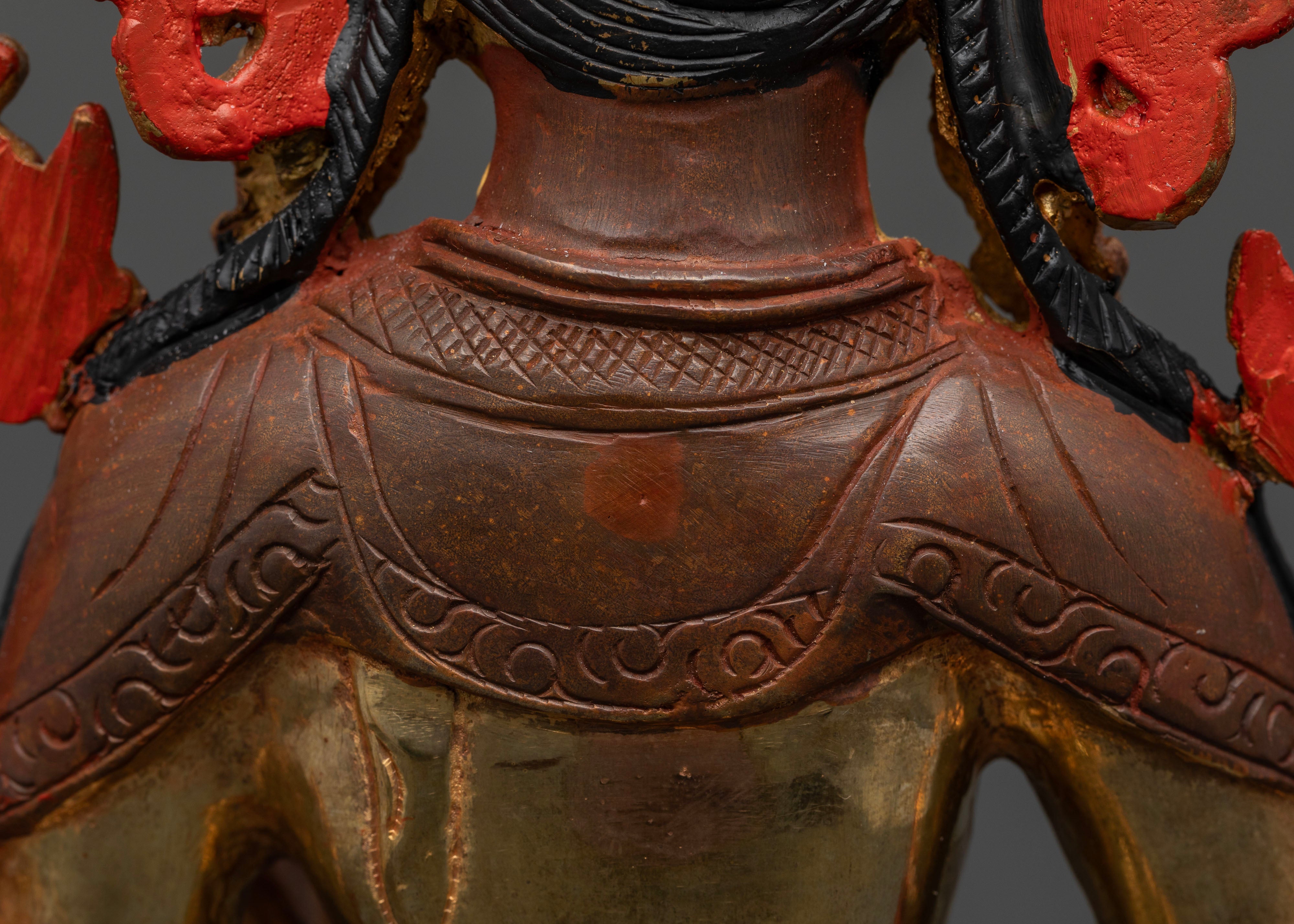 Oxidized Copper Green Tara: Spiritual Decor with Gold Face Accent