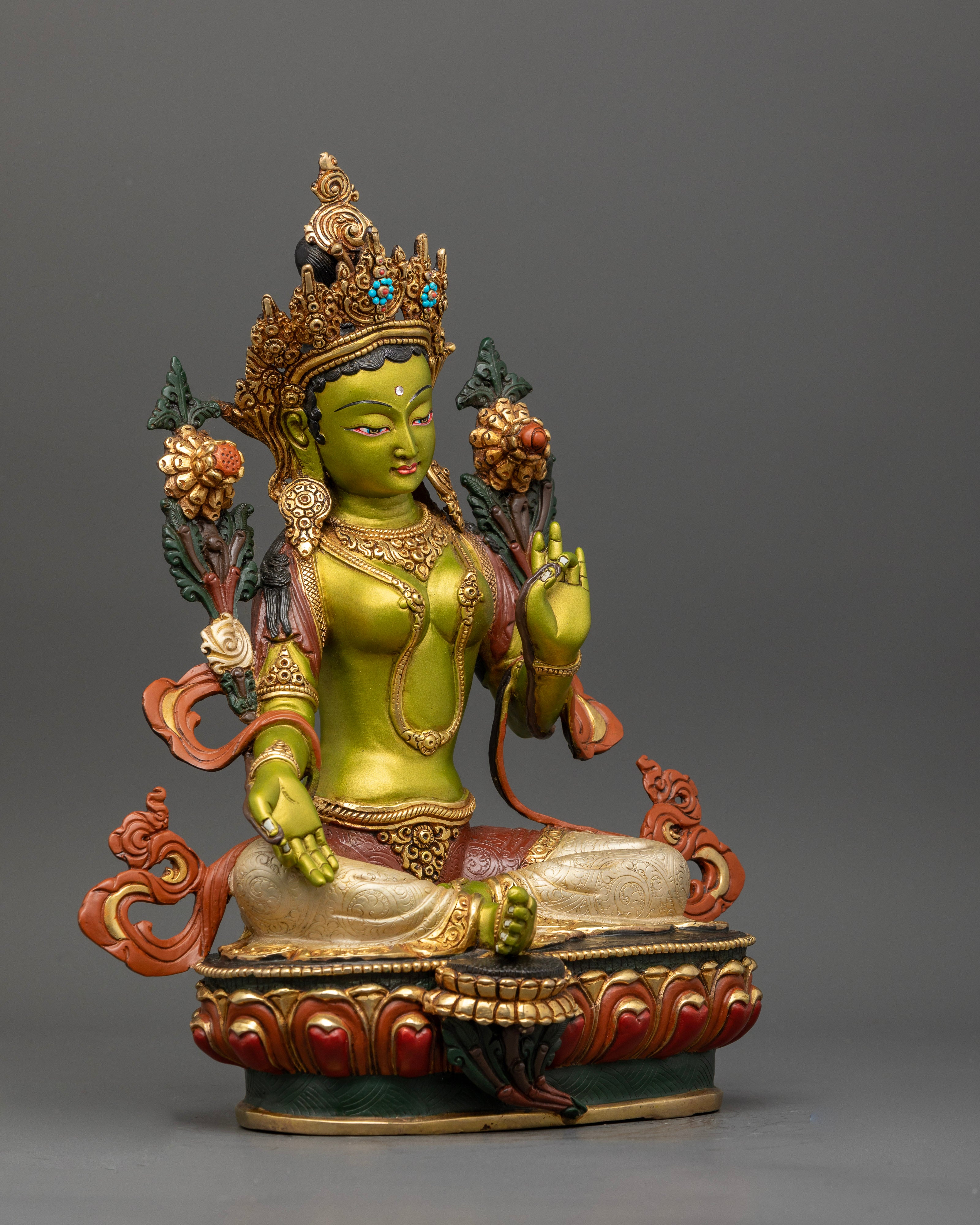 Green Tara Buddhist Goddess Statue | Himalayan Ritual Art