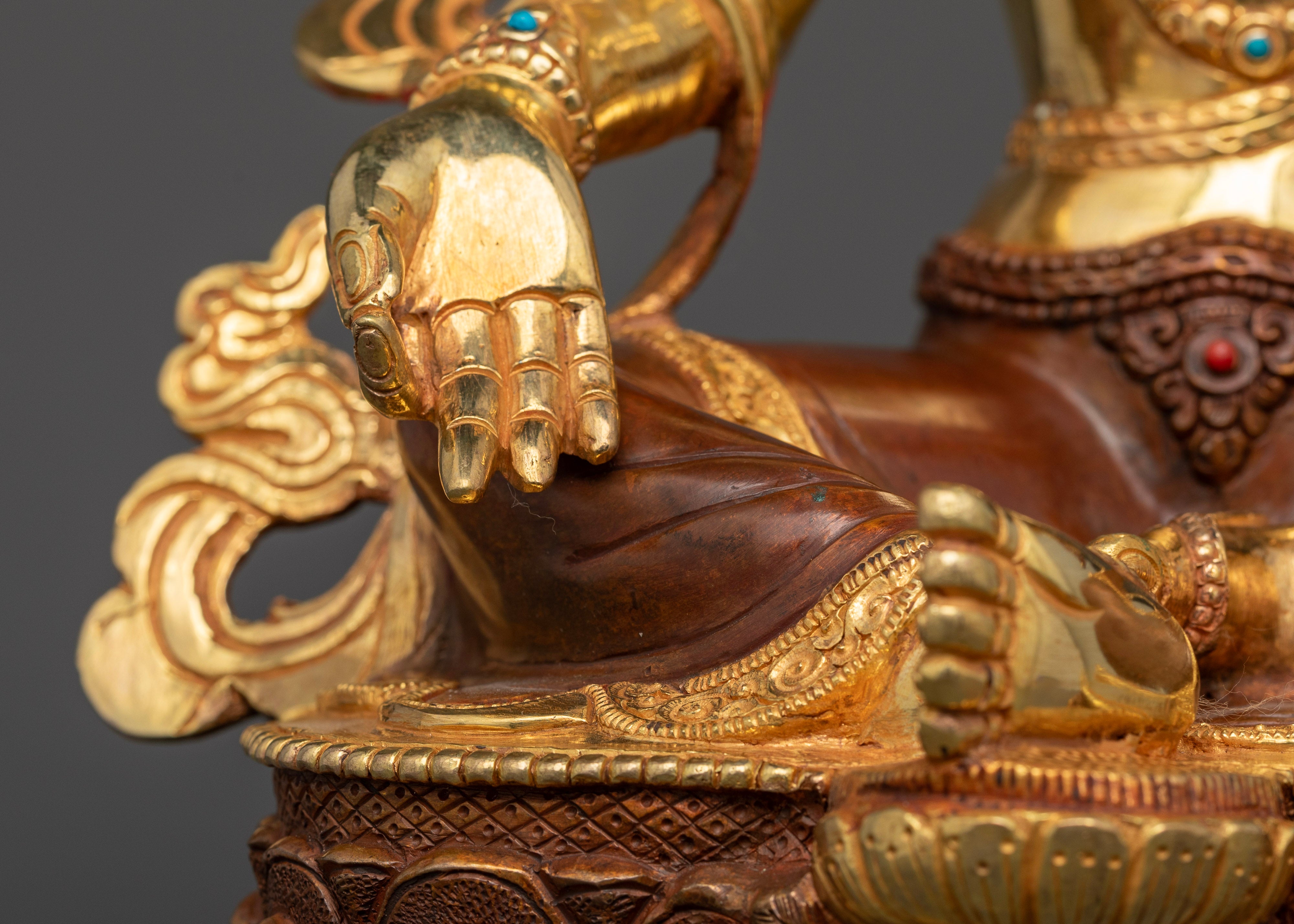 Half Oxidized and Half Gold Dolma (Green Tara) Statue