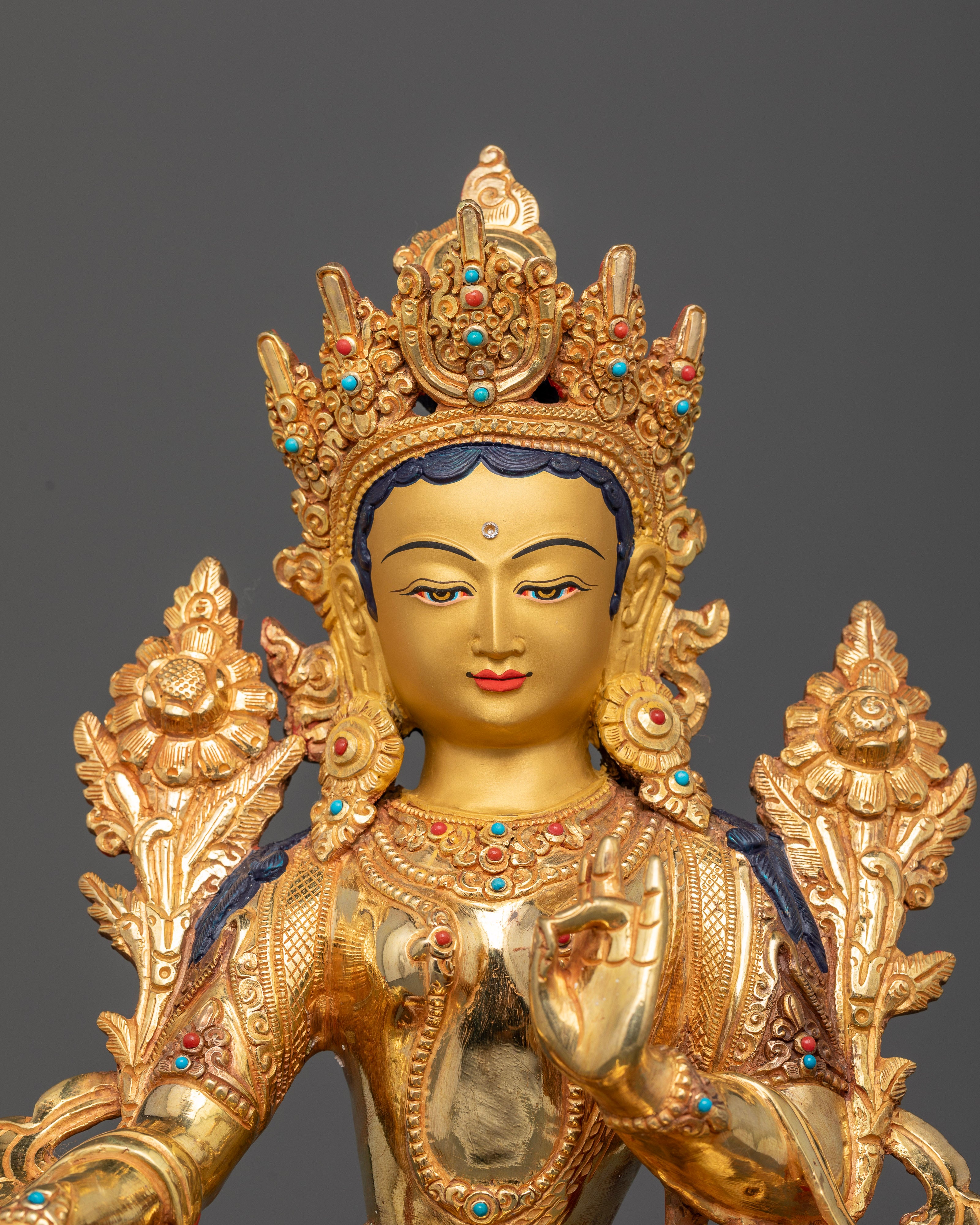 Half Oxidized and Half Gold Dolma (Green Tara) Statue