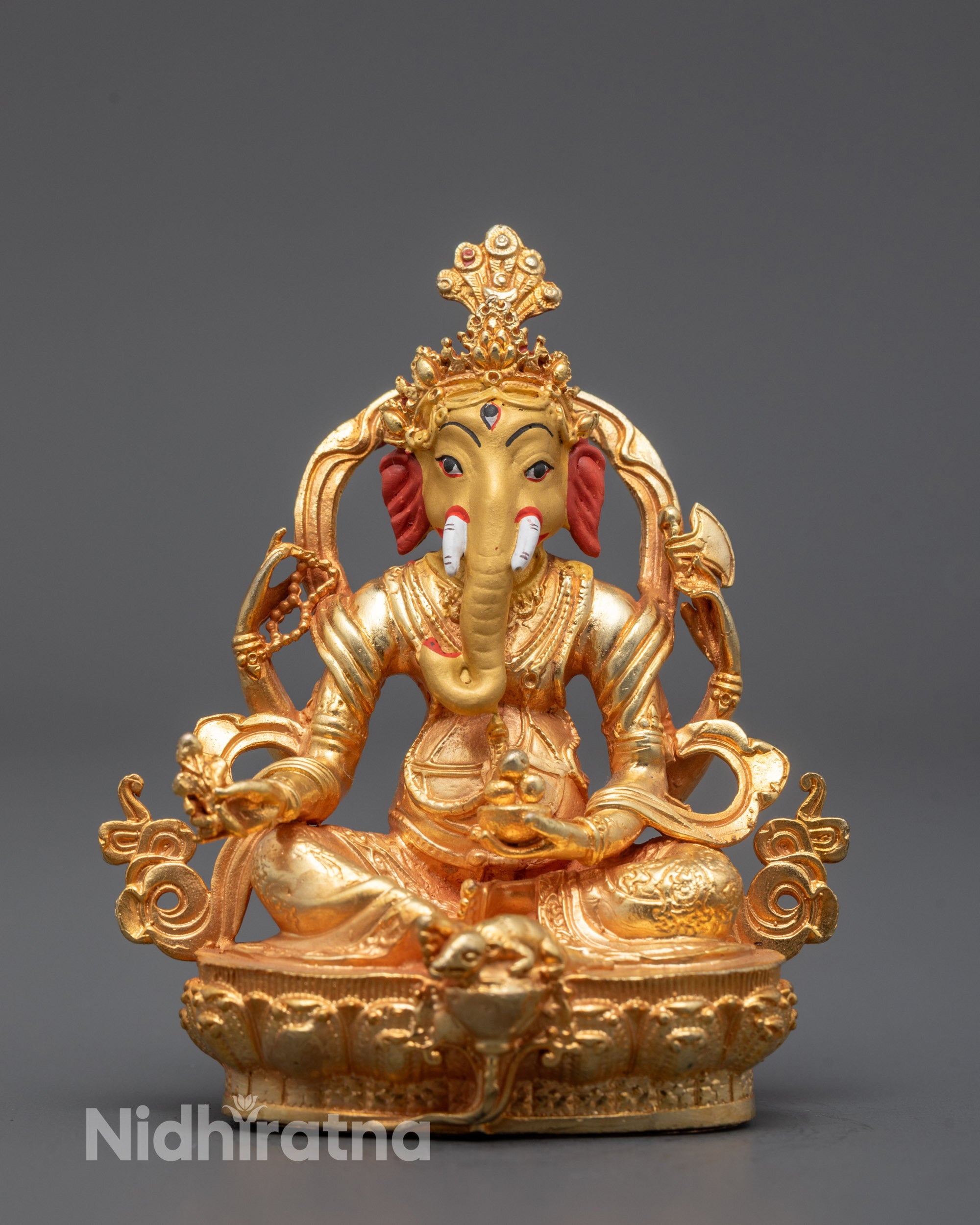 24k Gold-Plated Copper Ganesh Sculpture Machine-made by Nepalese Artisan