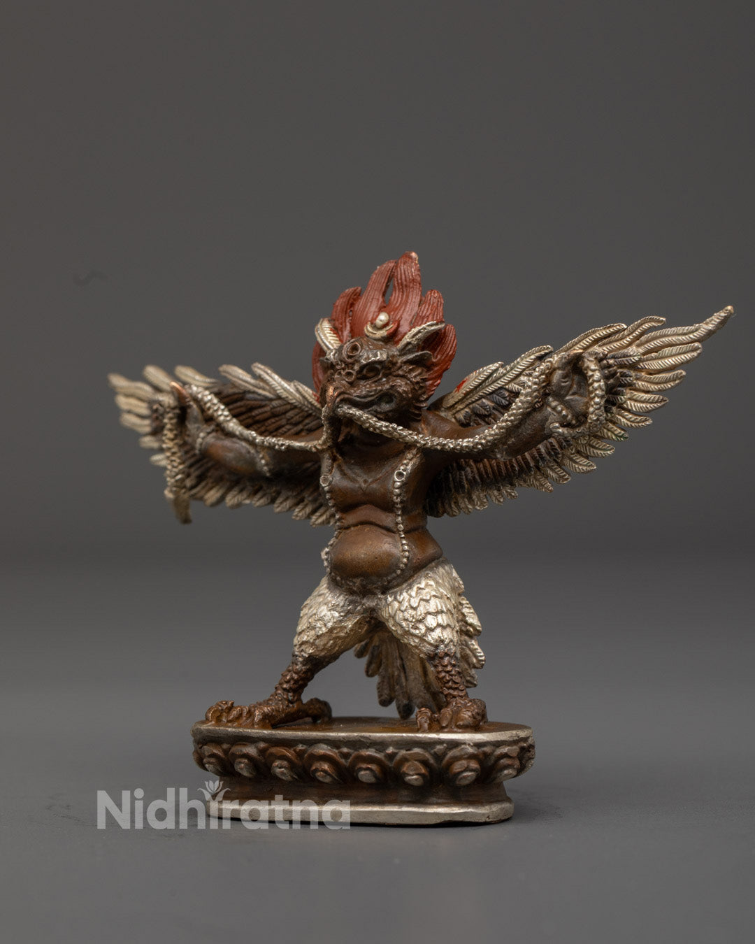 Garuda Statue with Intricate Wing and Feather Carvings – Silver Plated Oxidized Finish