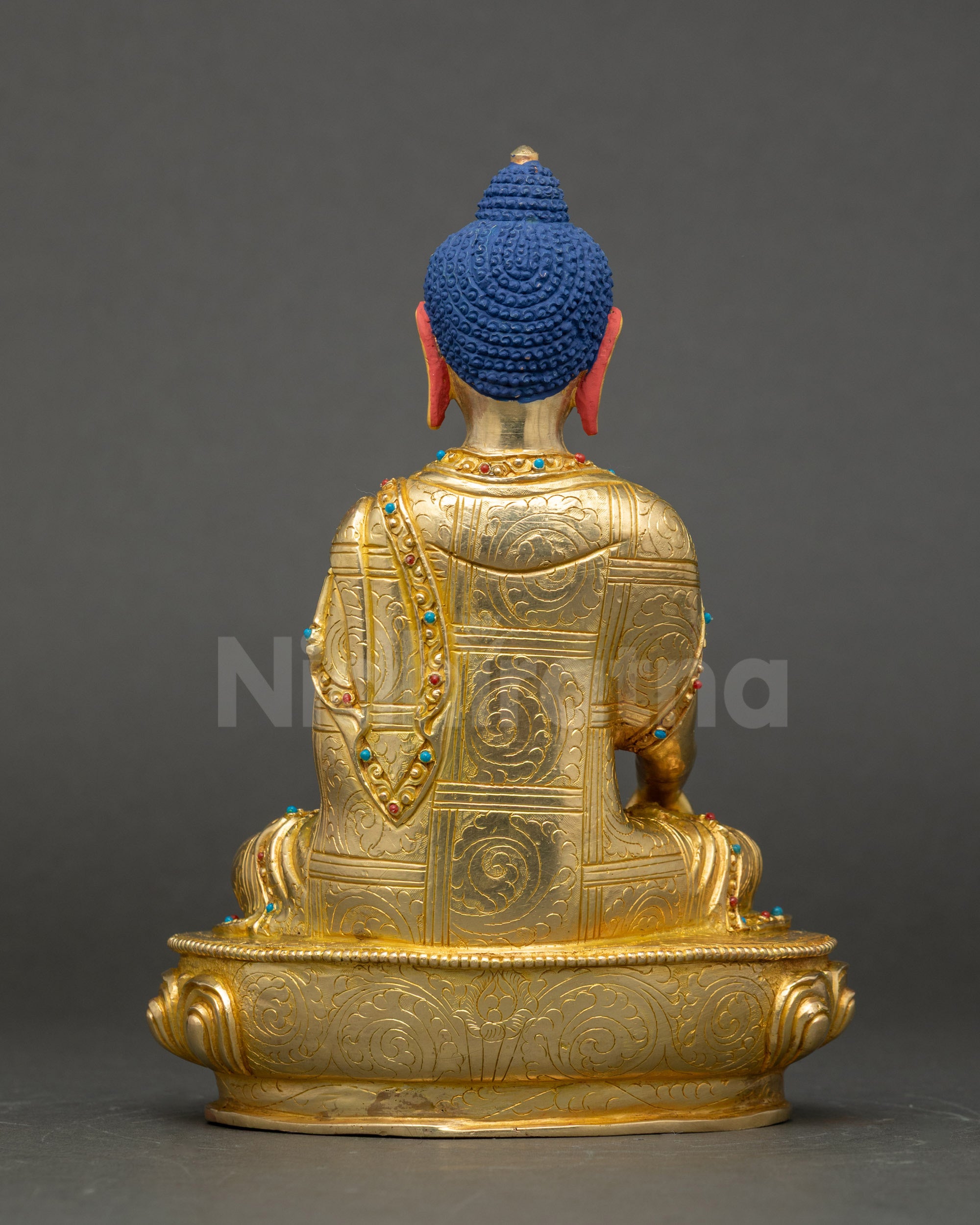 Gautama Buddha Statue back view with carved Himalayan artistry and craftsmanship
