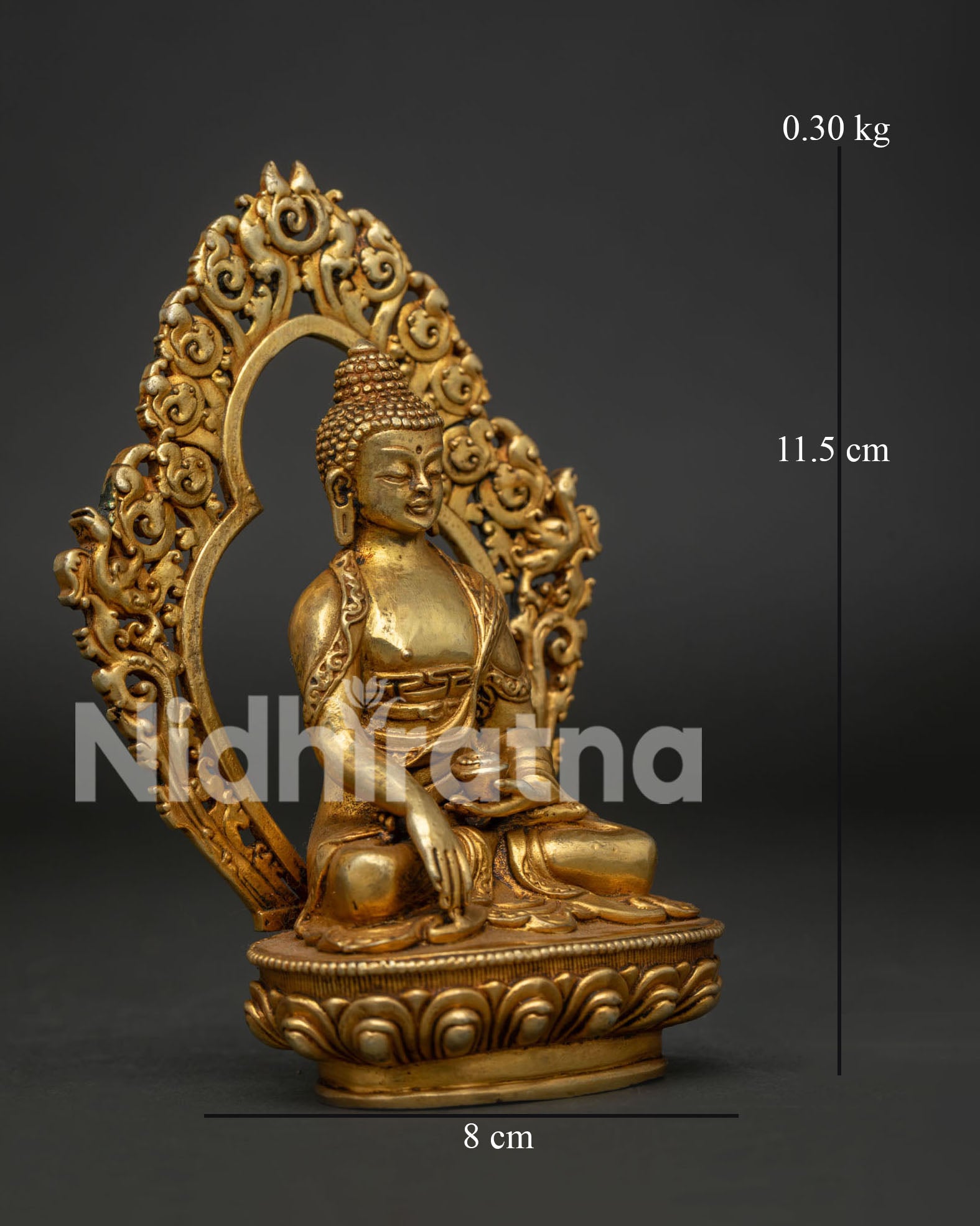 Gold Fire Gilded Shakyamuni Buddha Statue Holding Begging Bowl.