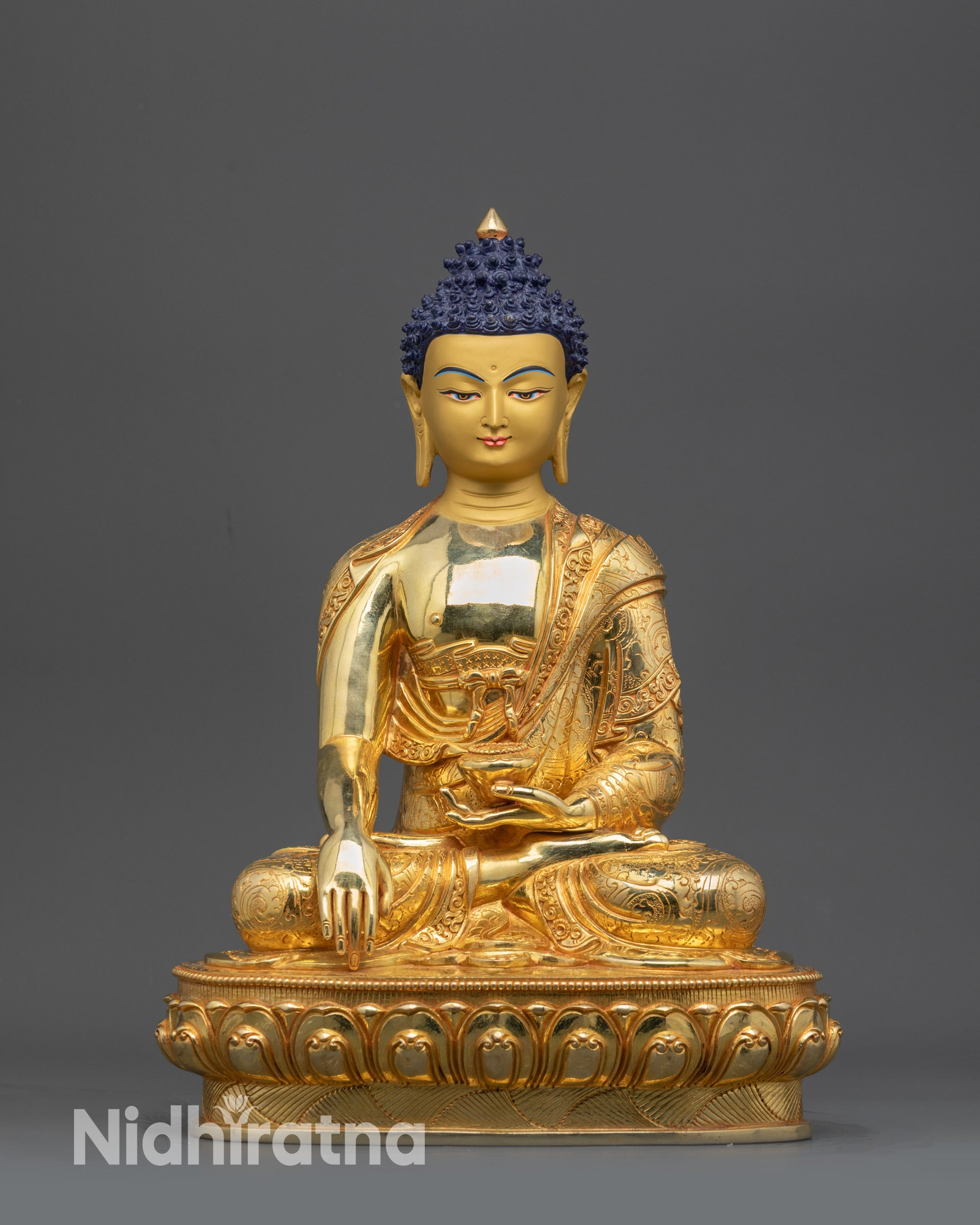 Gold Fire-Gilded Copper Alloy Shakyamuni Buddha Statue by Newari Artisans of Patan