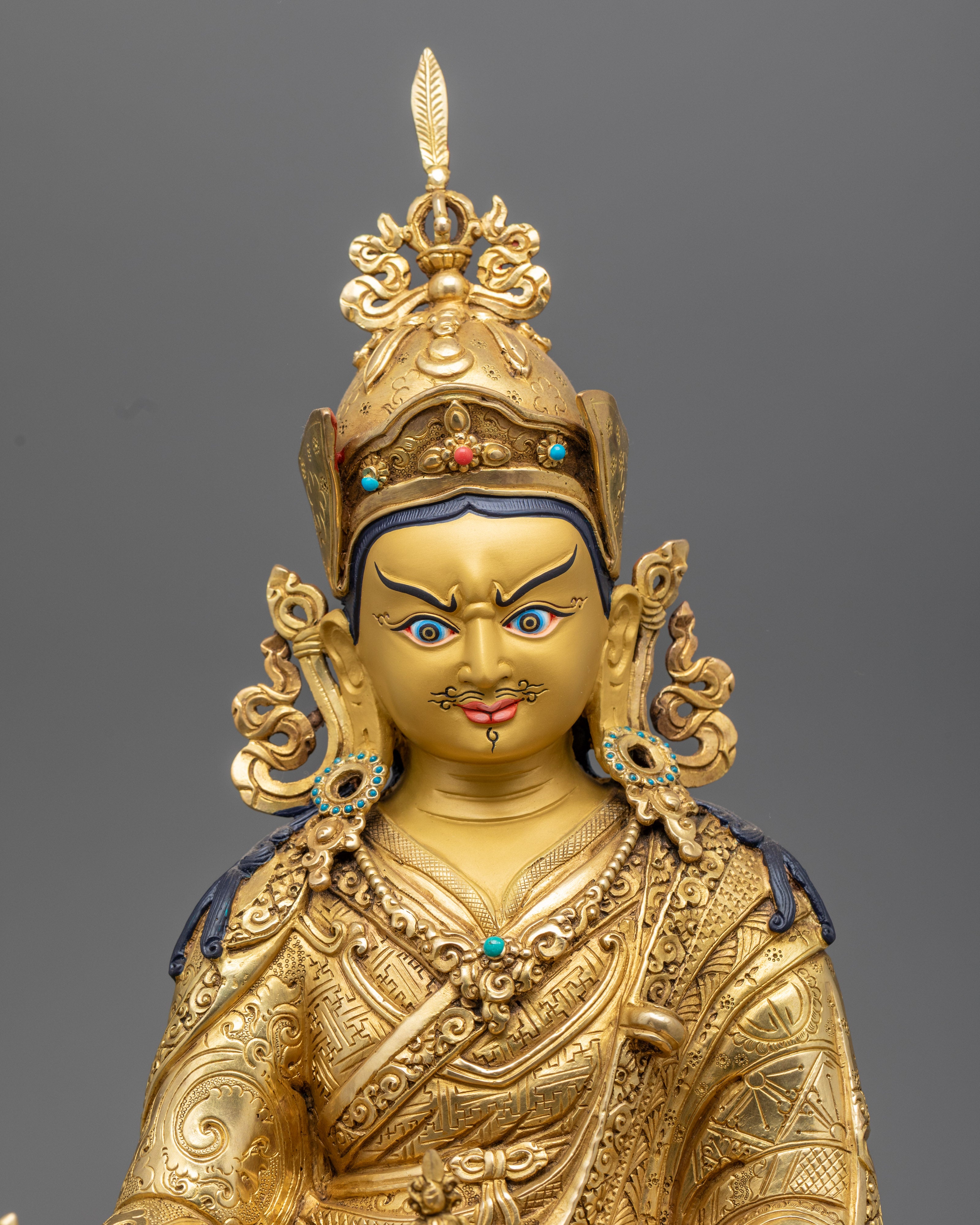 Gold Fire‑Gilded Guru Rinpoche Sculpture | Padmasambhava Deity from the Himalayas