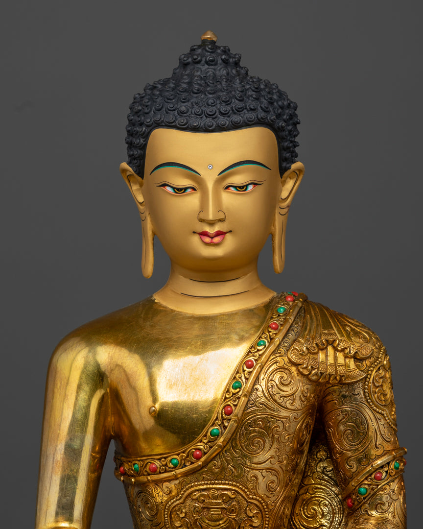 gold coated face of shakyamuni buddha | Shakyamuni Buddha figurine | Religious Shakyamuni Buddha statue