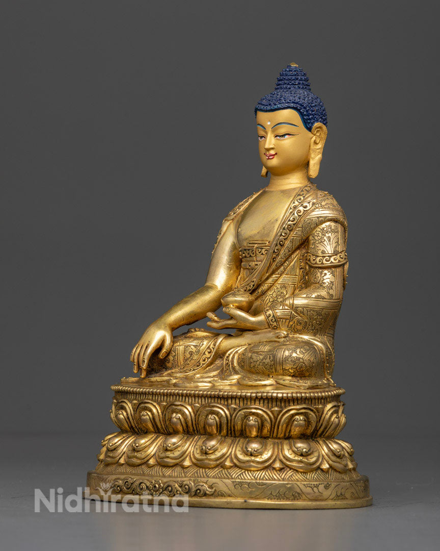 Authentic Buddha Shakyamuni Statue, Gilded in Pure 24K Gold