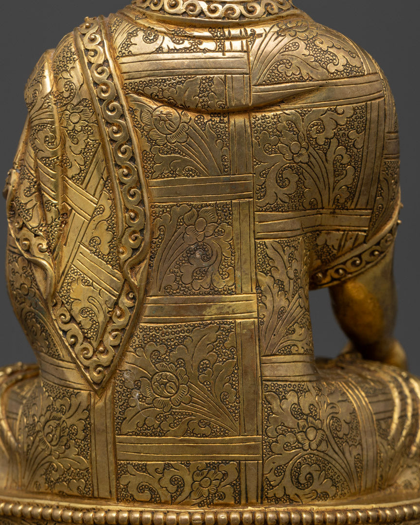 Authentic Buddha Shakyamuni Statue, Gilded in Pure 24K Gold