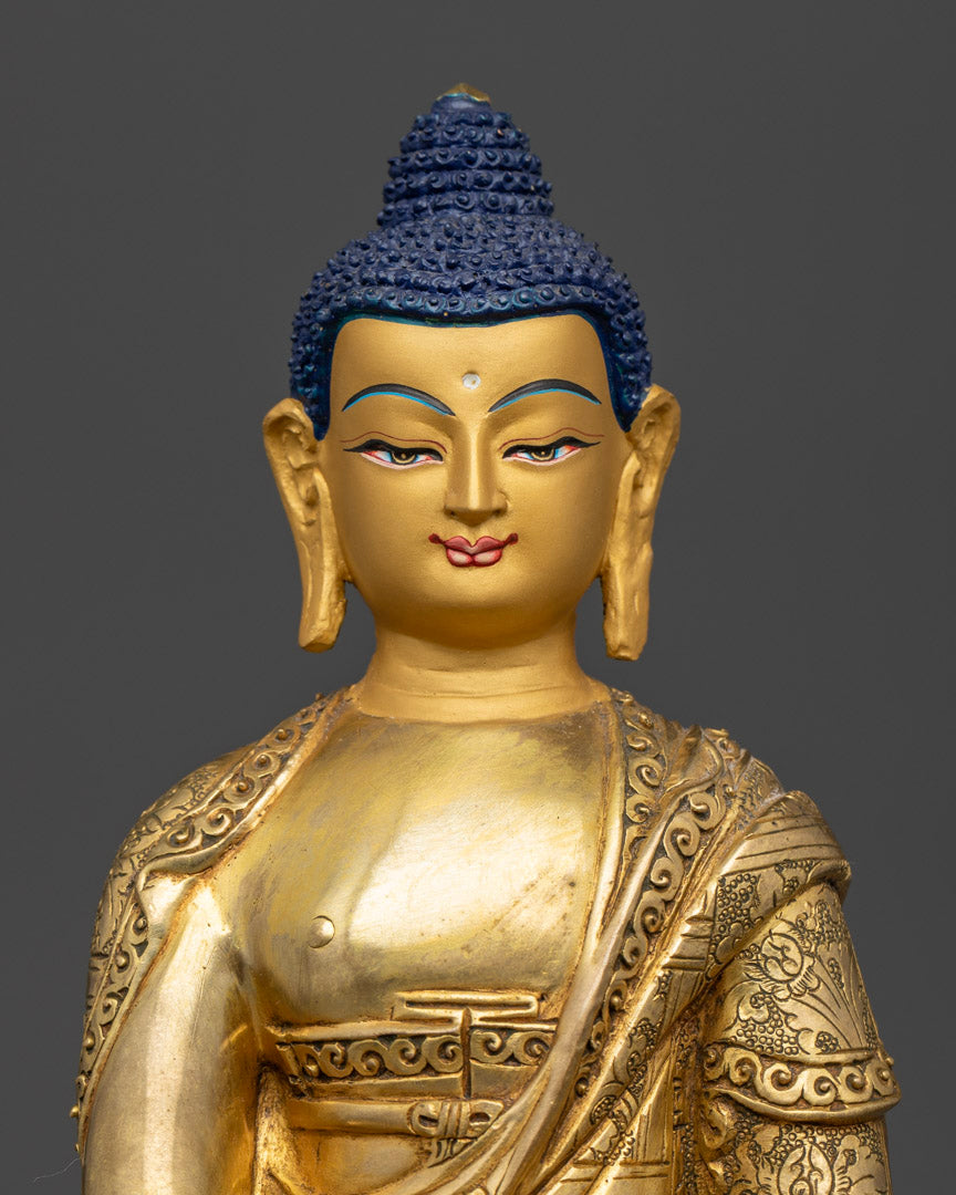 Authentic Buddha Shakyamuni Statue, Gilded in Pure 24K Gold