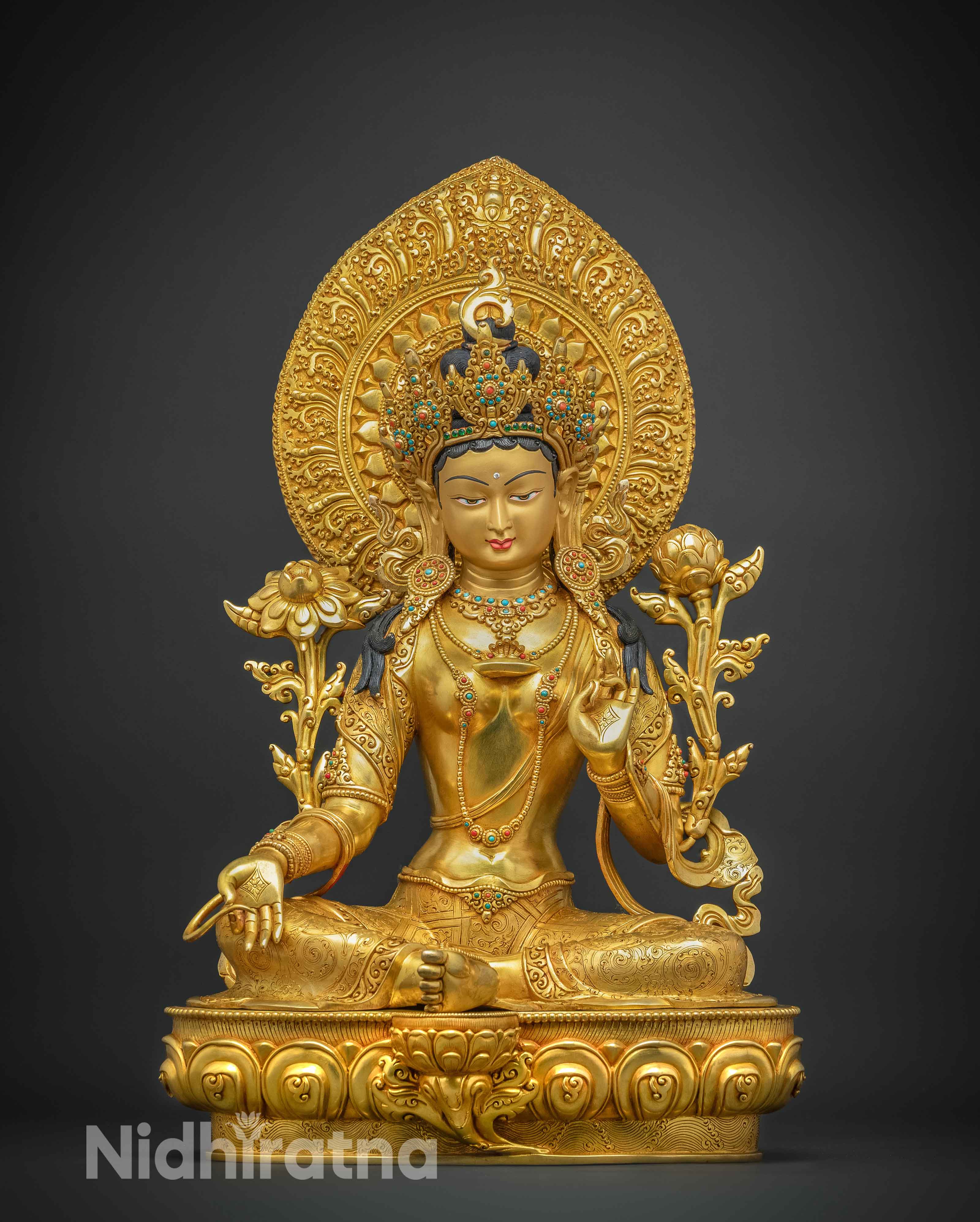 Green Tara statue collection β traditional Tibetan Buddhist goddess Tara sculptures handmade in Nepal for meditation altars and spiritual decor
