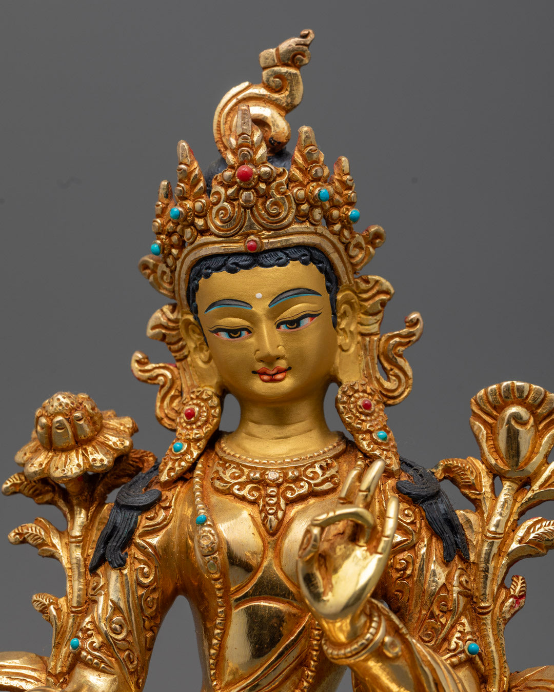 24K Gold Green Tara Statue | Handcrafted Tibetan Goddess