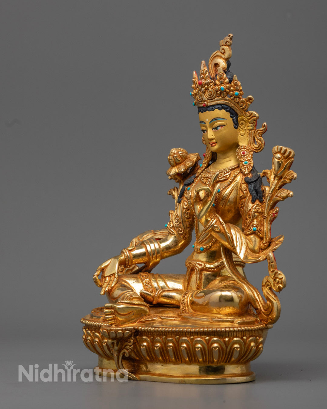 24K Gold Green Tara Statue | Handcrafted Tibetan Goddess