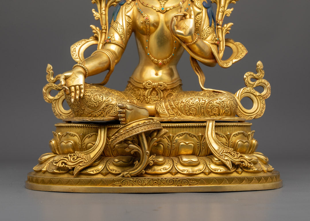 Green Tara Statue | Sacred Handcrafted 24K Gold-Gilded Copper
