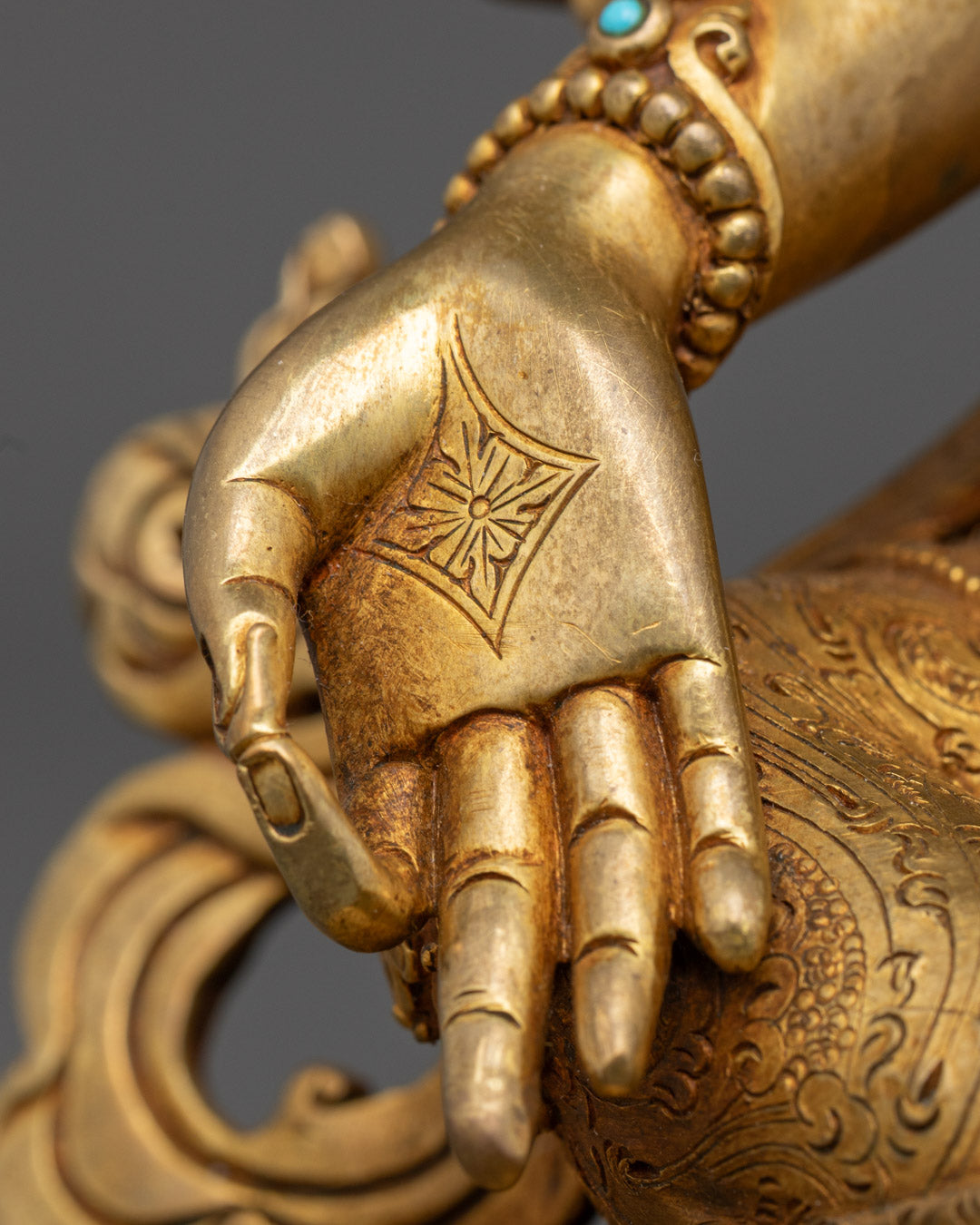 Hand-Carved Green Tara Statue | 24K Gold-Plated Buddhist Deity