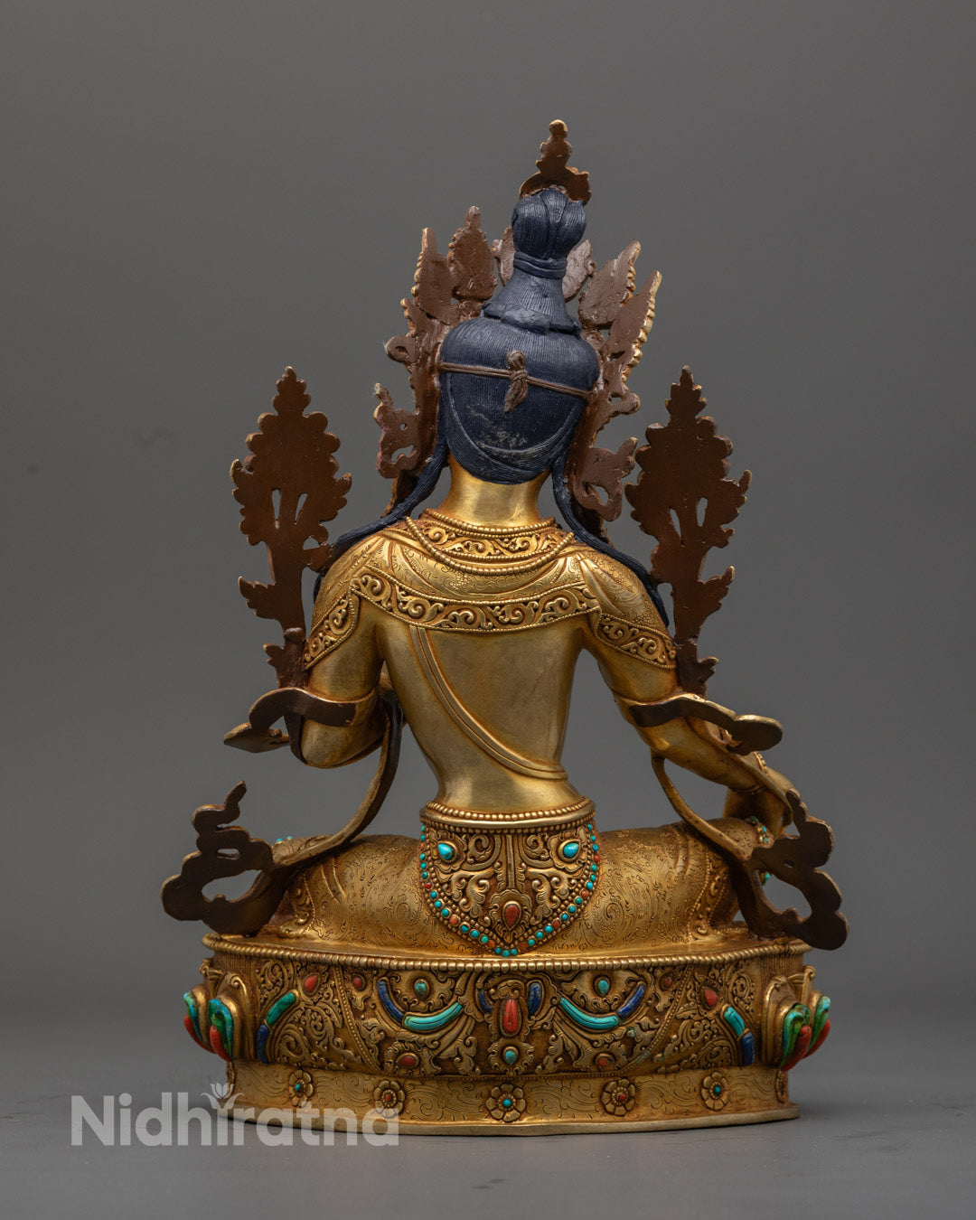 Hand-Carved Green Tara Statue | 24K Gold-Plated Buddhist Deity