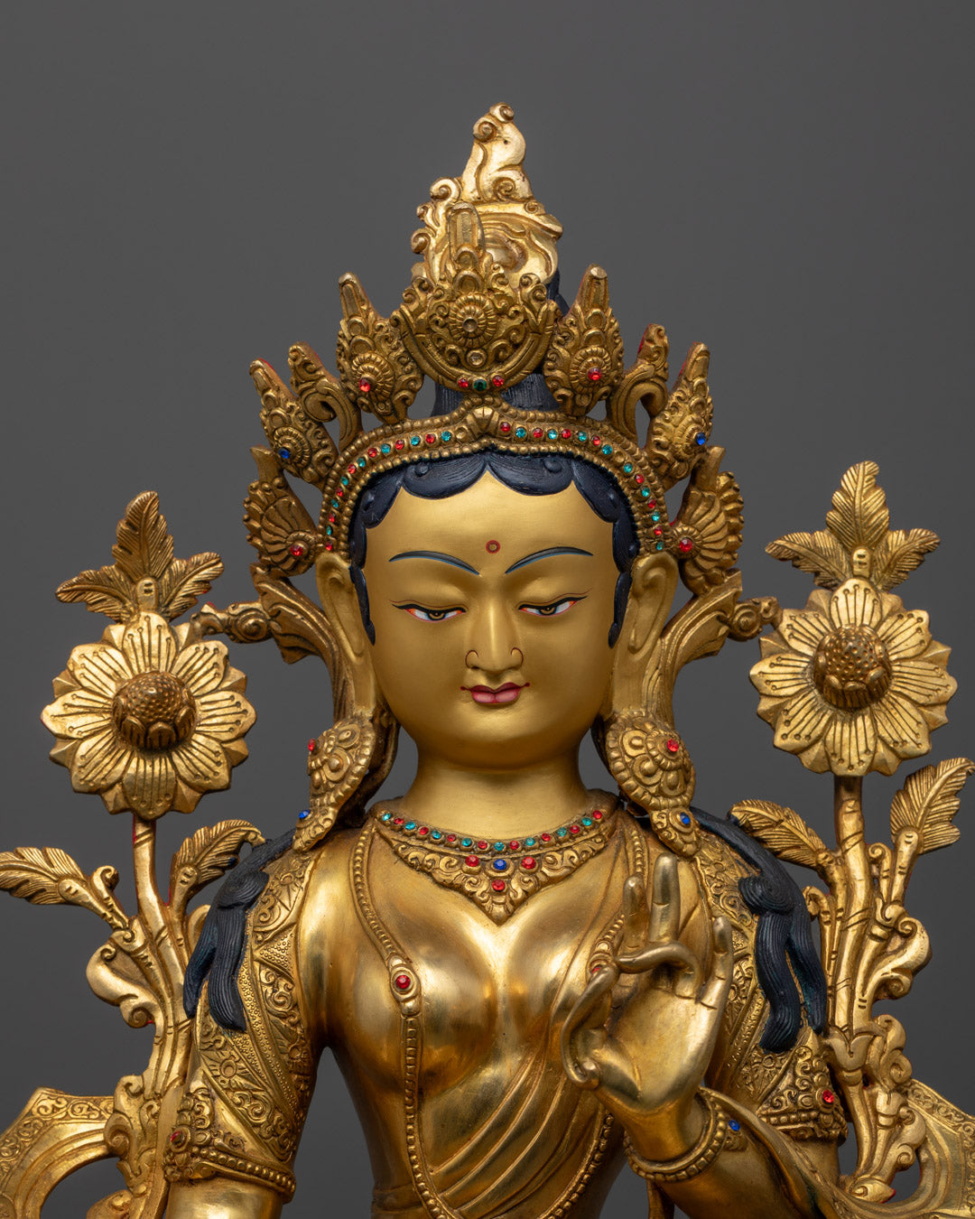 Authentic Green Tara Statue | Hand-Carved Copper Sculpture