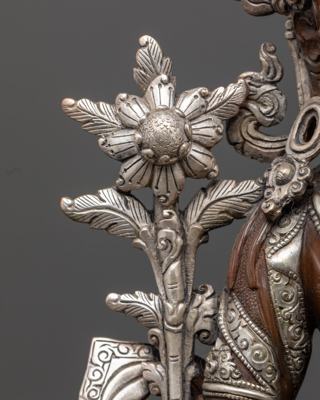 Handmade Green Tara Statue | Oxidized Copper with Silver Finishing