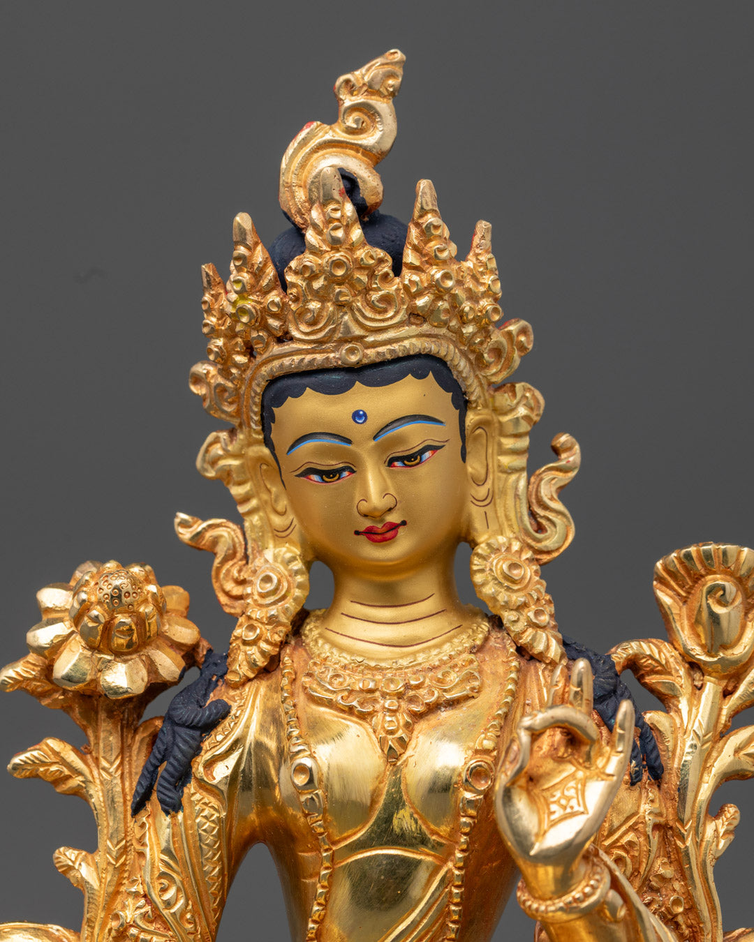 24k Gold Gilded Green Tara Statue | Divine Protection and Peace