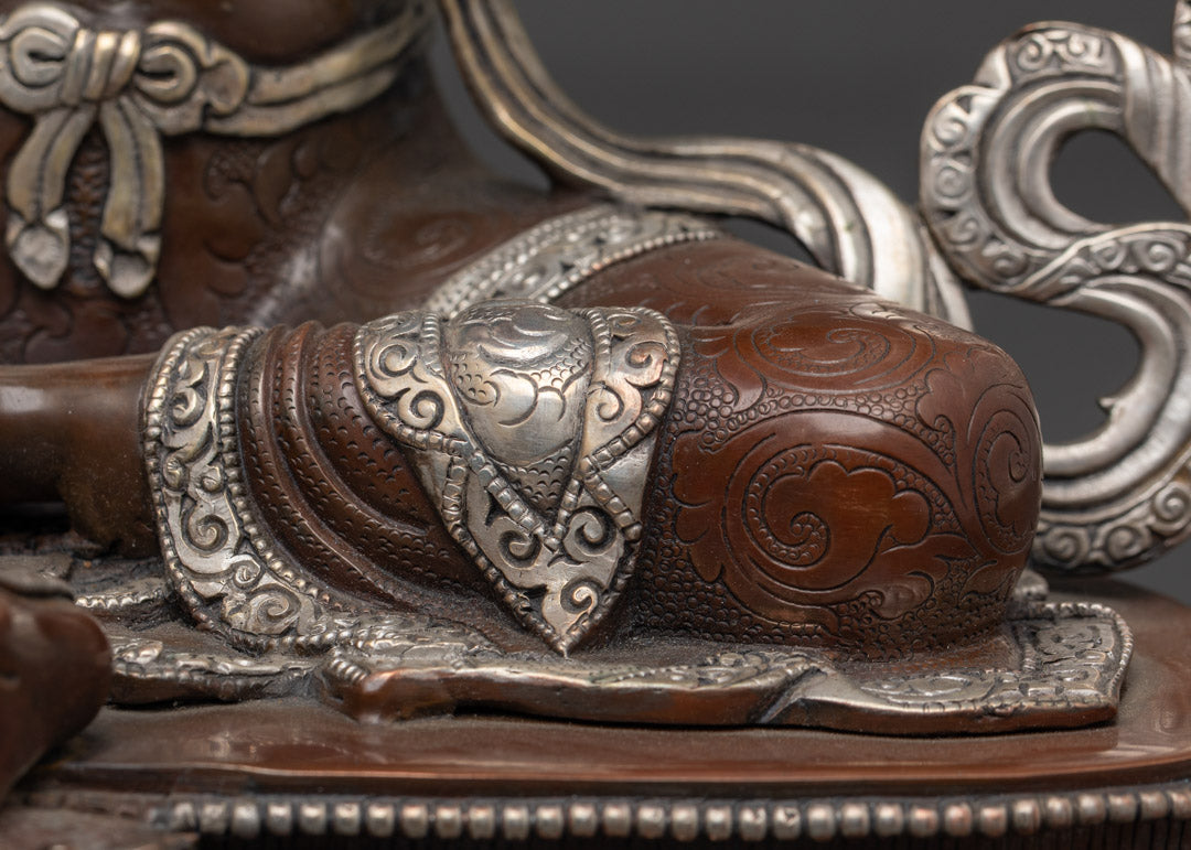 Handmade Green Tara Statue | Oxidized Copper with Silver Finishing