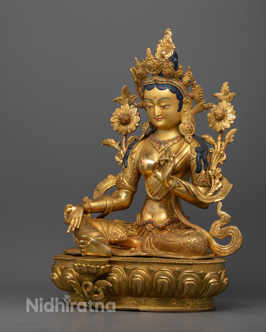 Authentic Green Tara Statue | Hand-Carved Copper Sculpture