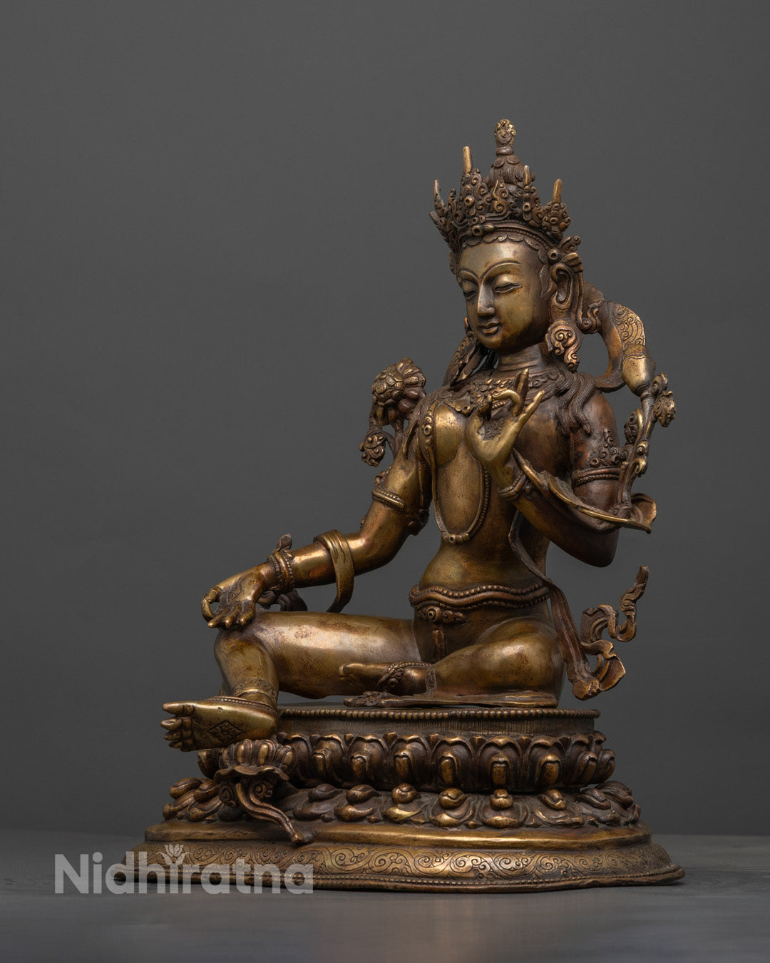 Green Tara Oxidized Bronze Plated Statue