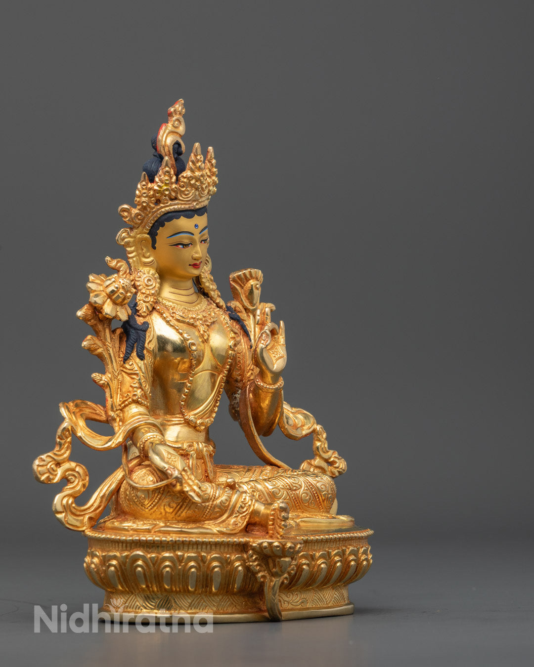 24k Gold Gilded Green Tara Statue | Divine Protection and Peace
