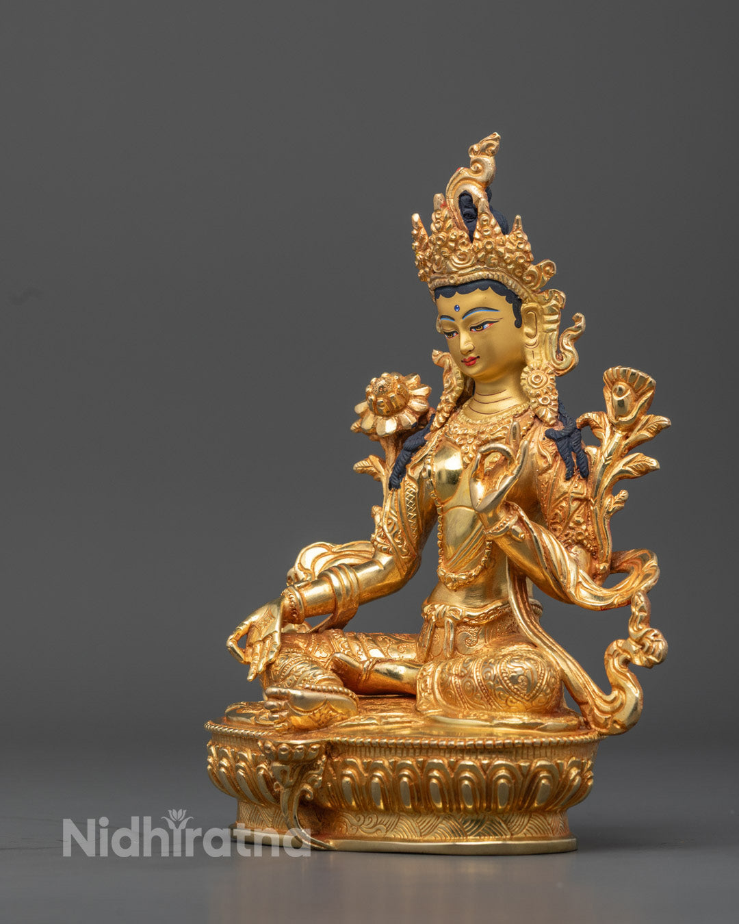 24k Gold Gilded Green Tara Statue | Divine Protection and Peace