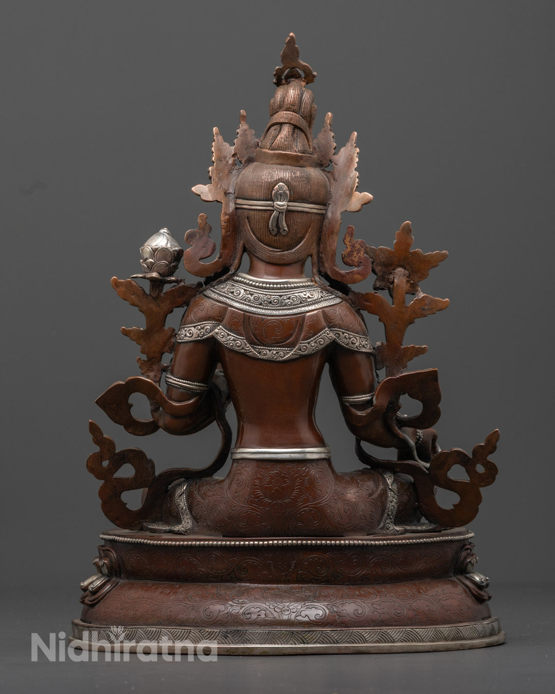 Handmade Green Tara Statue | Oxidized Copper with Silver Finishing