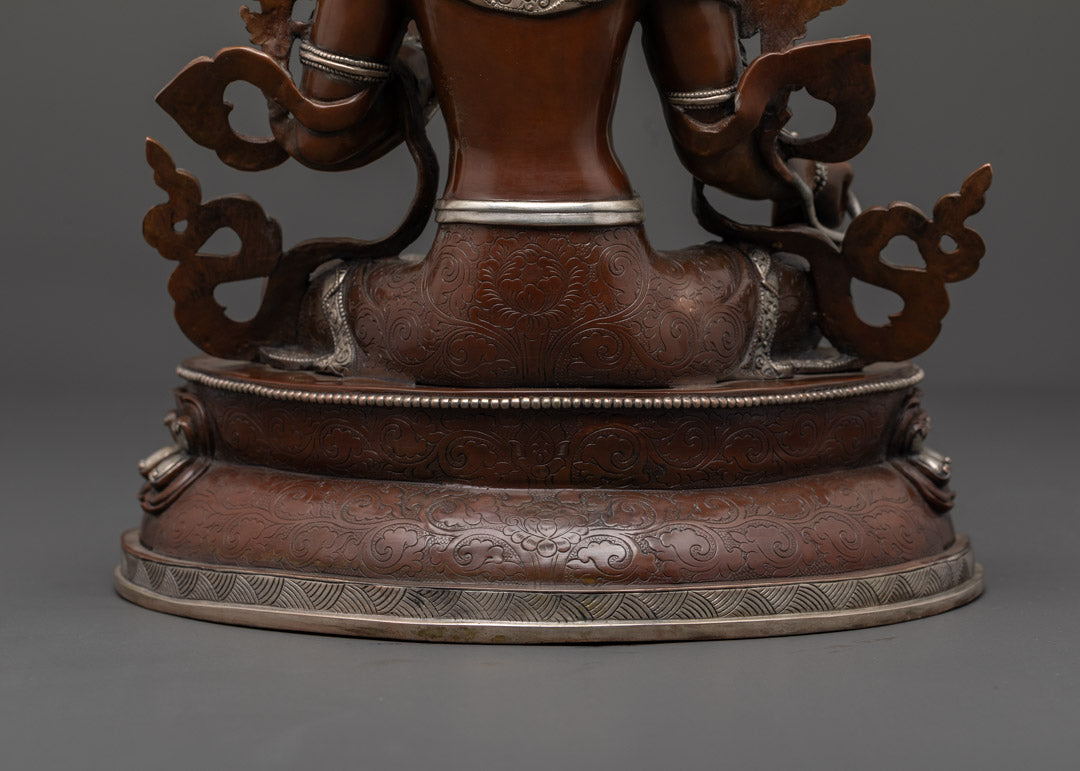 Handmade Green Tara Statue | Oxidized Copper with Silver Finishing