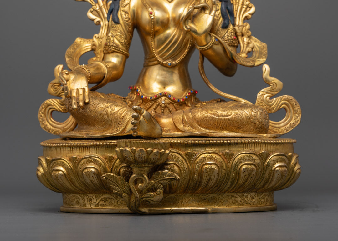 Authentic Green Tara Statue | Hand-Carved Copper Sculpture
