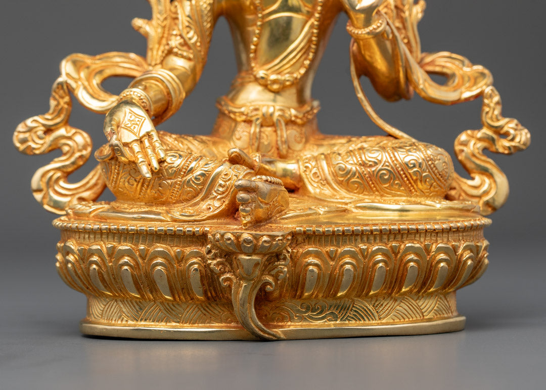 24k Gold Gilded Green Tara Statue | Divine Protection and Peace