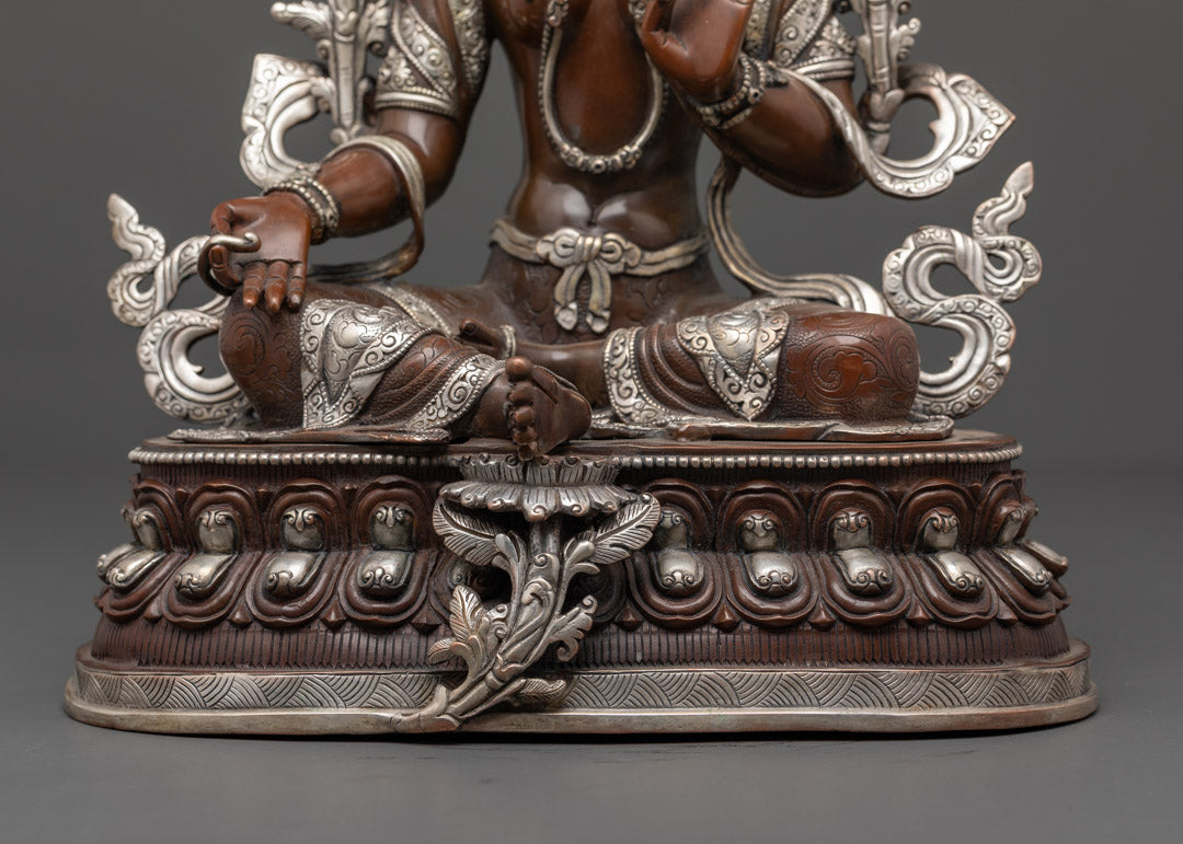 Handmade Green Tara Statue | Oxidized Copper with Silver Finishing
