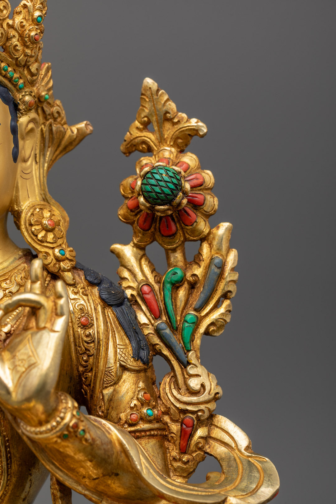 Green Tara Statue | Sacred 24k Gold Gilded Statue