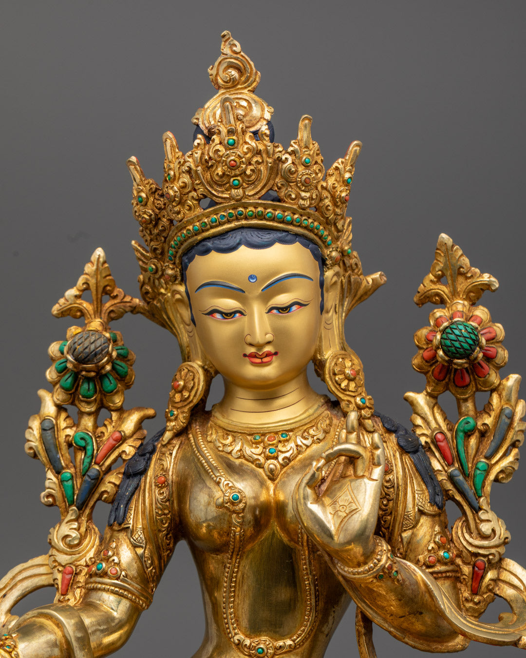 Green Tara Statue | Sacred 24k Gold Gilded Statue