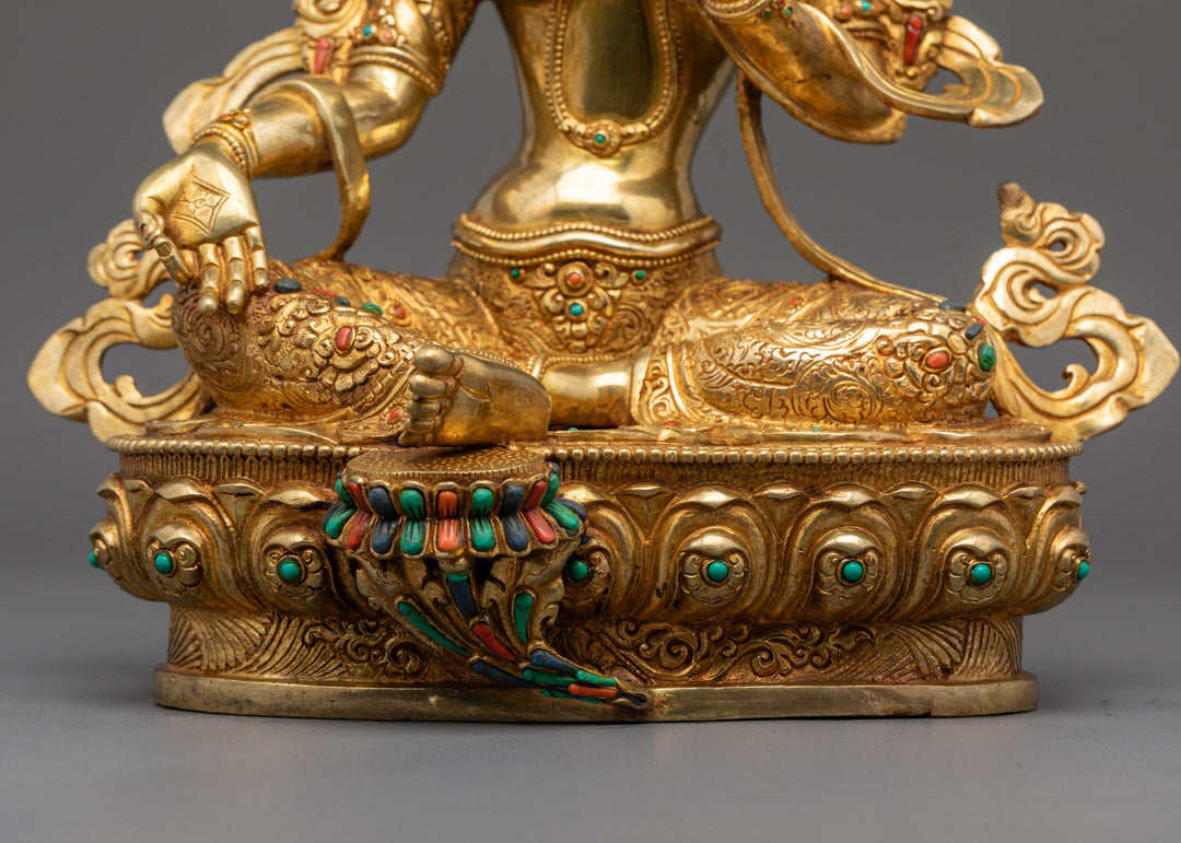 Green Tara Statue | Sacred 24k Gold Gilded Statue