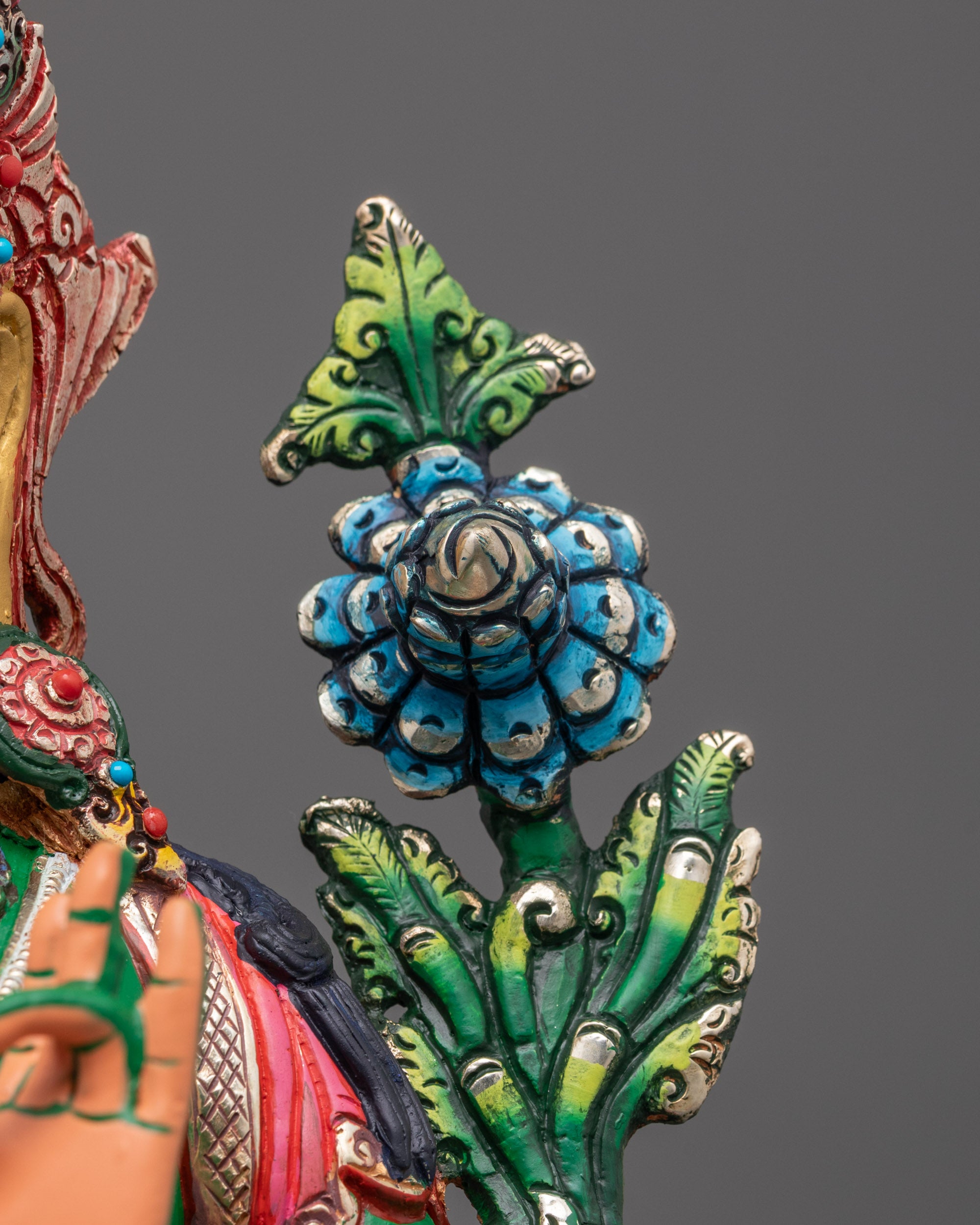 Beautiful Colored Green Tara Statue for Sale