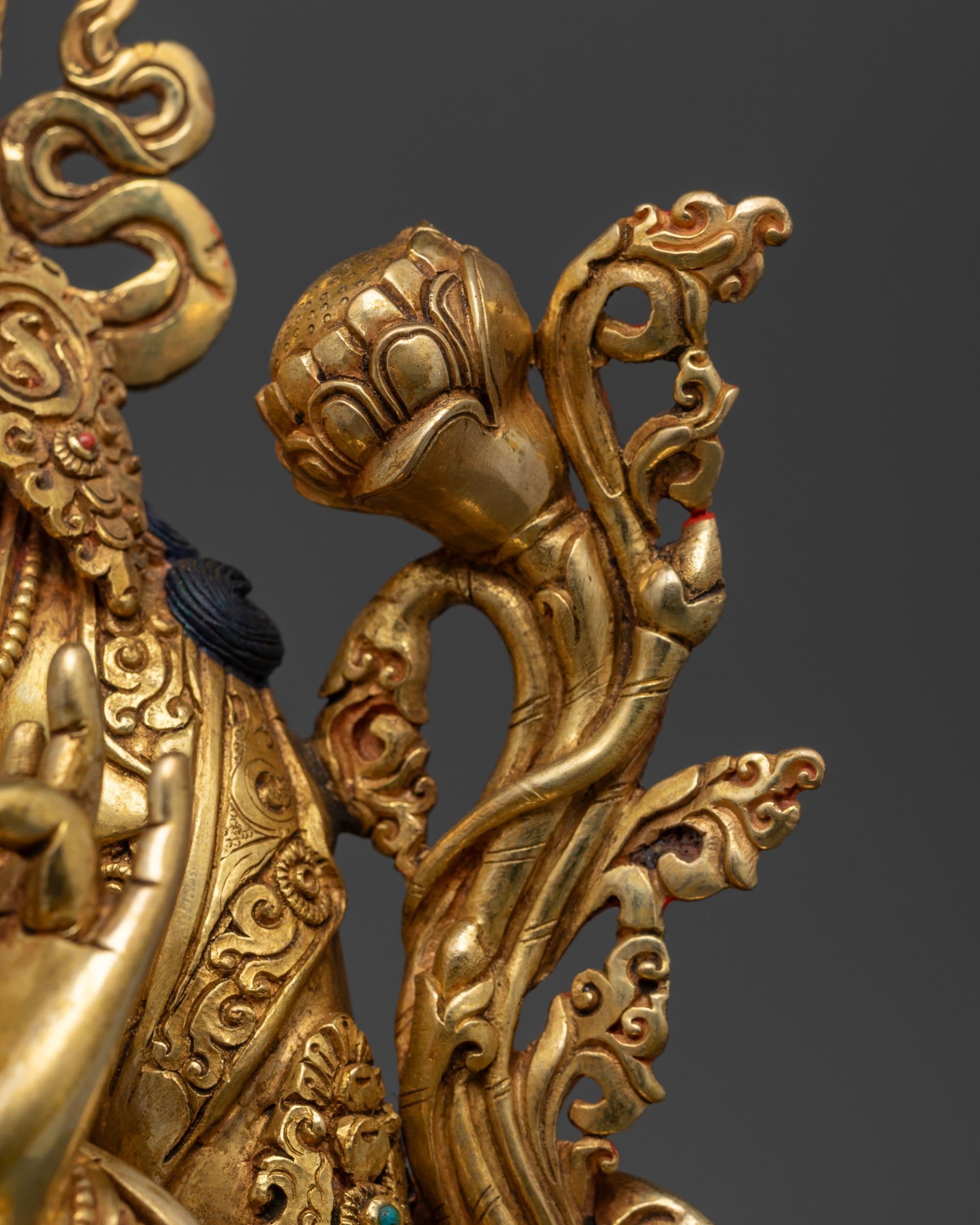 Green Tara Statue | 24K Gold Gilded Buddhist Goddess Sculpture