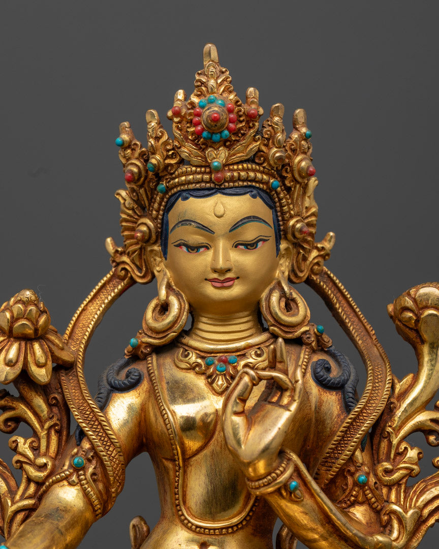 Green Tara Female Bodhisattva Statue | Gold-Glided Green Tara