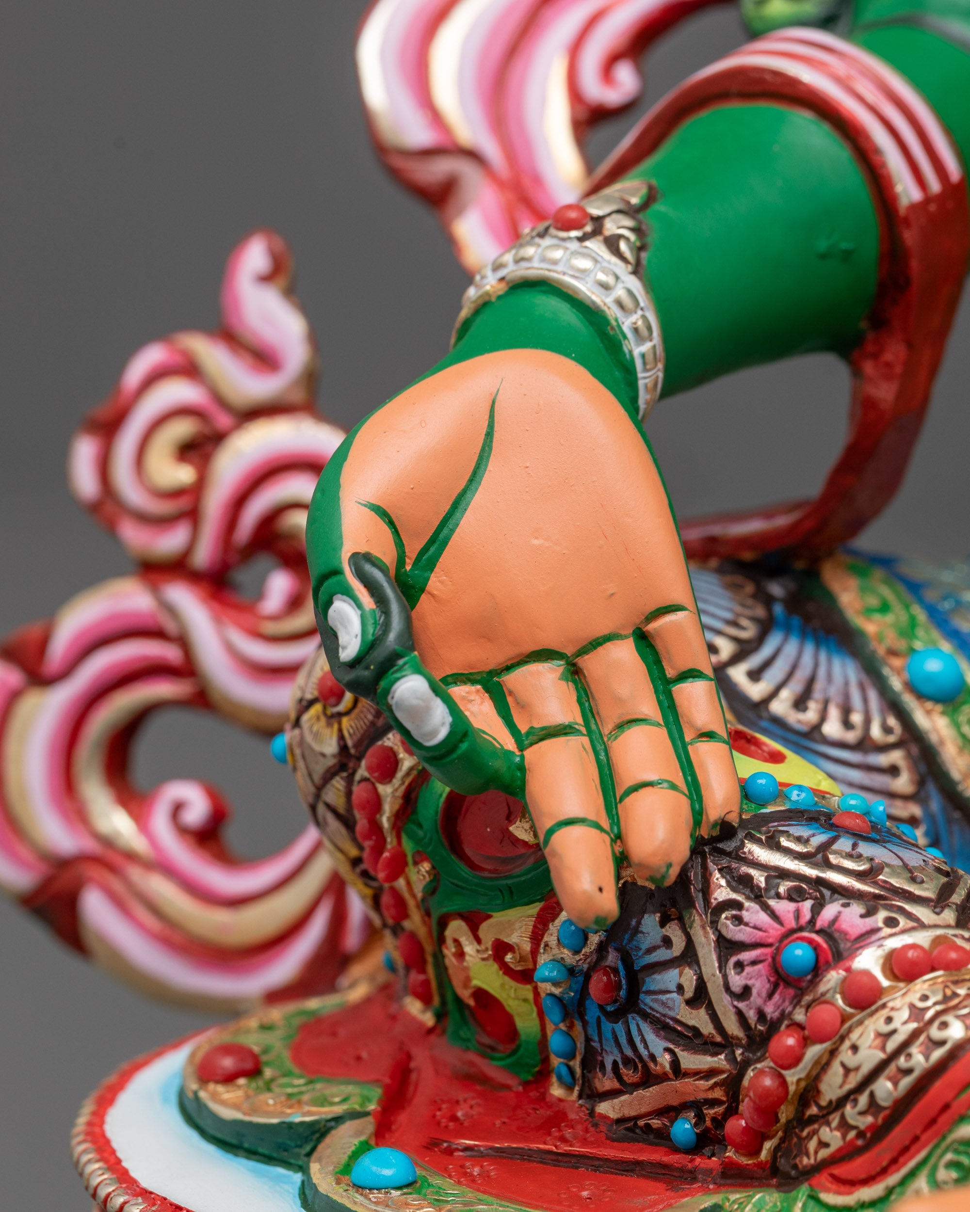 Colored Green Tara Buddhist Statue | Traditional Handcrafted Sculpture